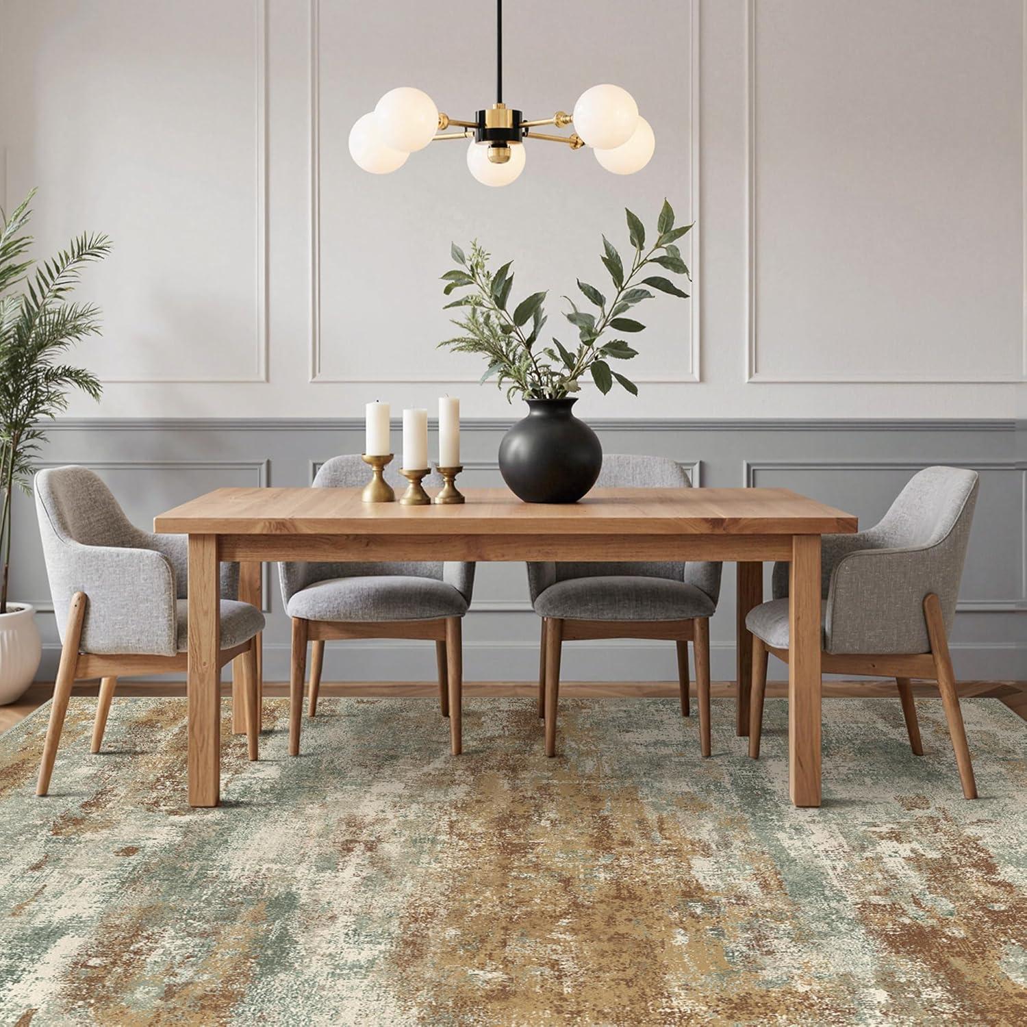 imageGENIMO 5x7 Vintage Floral Area Rug Soft Microfiber Washable Rug with NonSlip Backing Beige Carpet for Living Room Bedroom and Dining RoomOrange Green