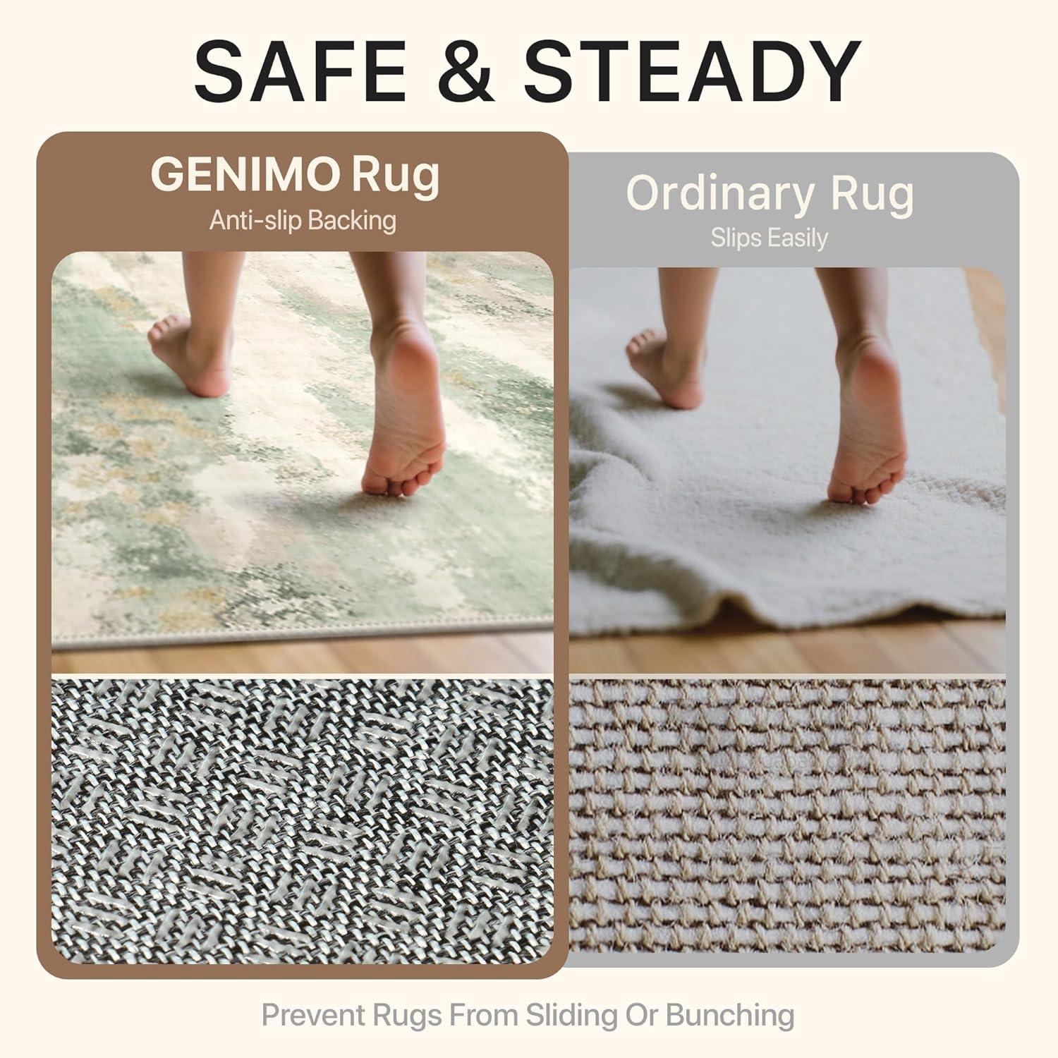 imageGENIMO 5x7 Vintage Floral Area Rug Soft Microfiber Washable Rug with NonSlip Backing Beige Carpet for Living Room Bedroom and Dining RoomSage Cream