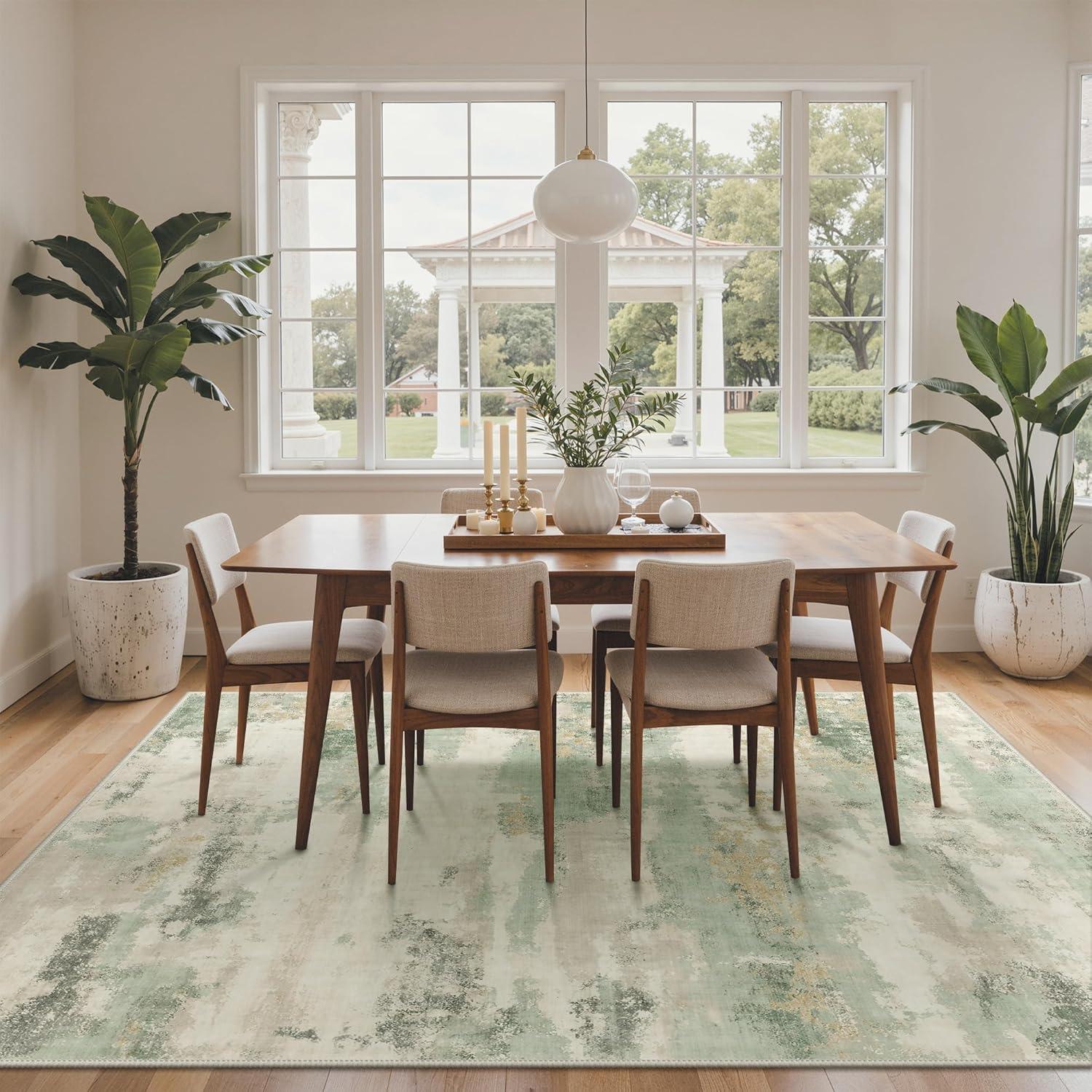 imageGENIMO 5x7 Vintage Floral Area Rug Soft Microfiber Washable Rug with NonSlip Backing Beige Carpet for Living Room Bedroom and Dining RoomSage Cream