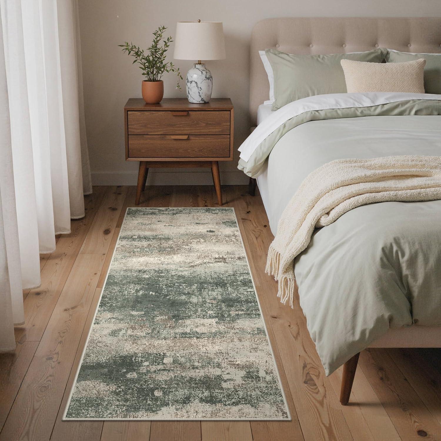 imageGENIMO 5x7 Vintage Floral Area Rug Soft Microfiber Washable Rug with NonSlip Backing Beige Carpet for Living Room Bedroom and Dining RoomSage Sand