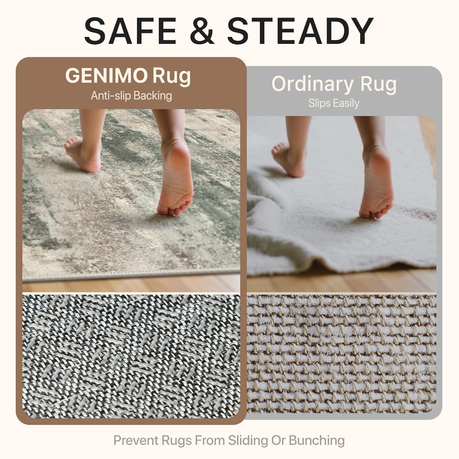imageGENIMO 5x7 Vintage Floral Area Rug Soft Microfiber Washable Rug with NonSlip Backing Beige Carpet for Living Room Bedroom and Dining RoomSage Sand