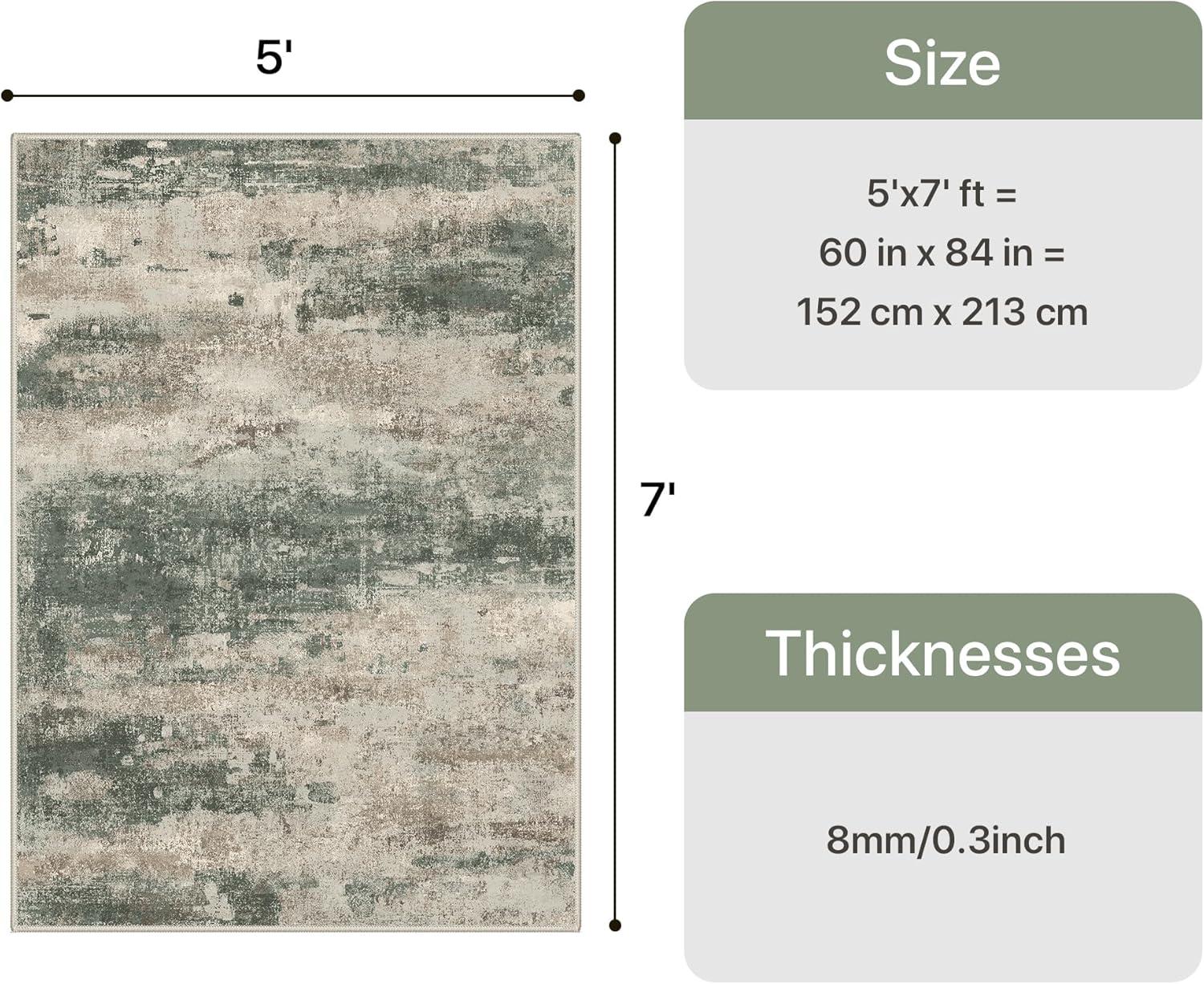 imageGENIMO 5x7 Vintage Floral Area Rug Soft Microfiber Washable Rug with NonSlip Backing Beige Carpet for Living Room Bedroom and Dining RoomSage Sand