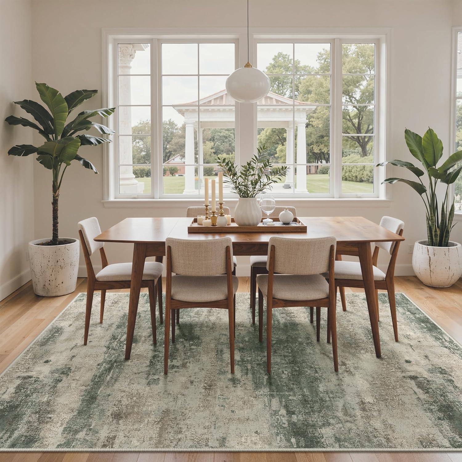 imageGENIMO 5x7 Vintage Floral Area Rug Soft Microfiber Washable Rug with NonSlip Backing Beige Carpet for Living Room Bedroom and Dining RoomSage Sand