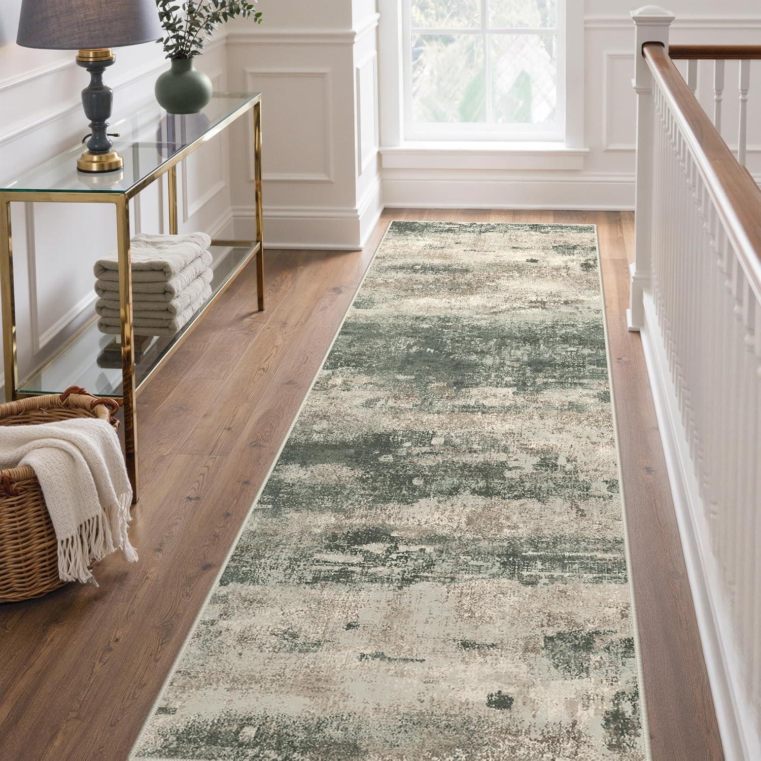 imageGENIMO 5x7 Vintage Floral Area Rug Soft Microfiber Washable Rug with NonSlip Backing Beige Carpet for Living Room Bedroom and Dining RoomSage Sand