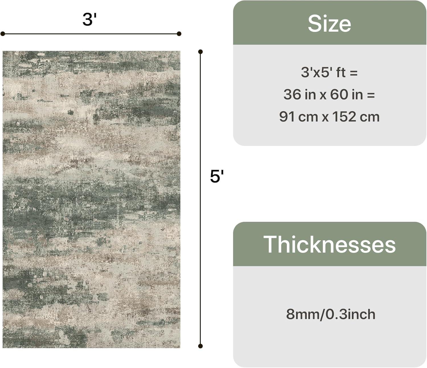 imageGENIMO 5x7 Vintage Floral Area Rug Soft Microfiber Washable Rug with NonSlip Backing Beige Carpet for Living Room Bedroom and Dining RoomSage Sand