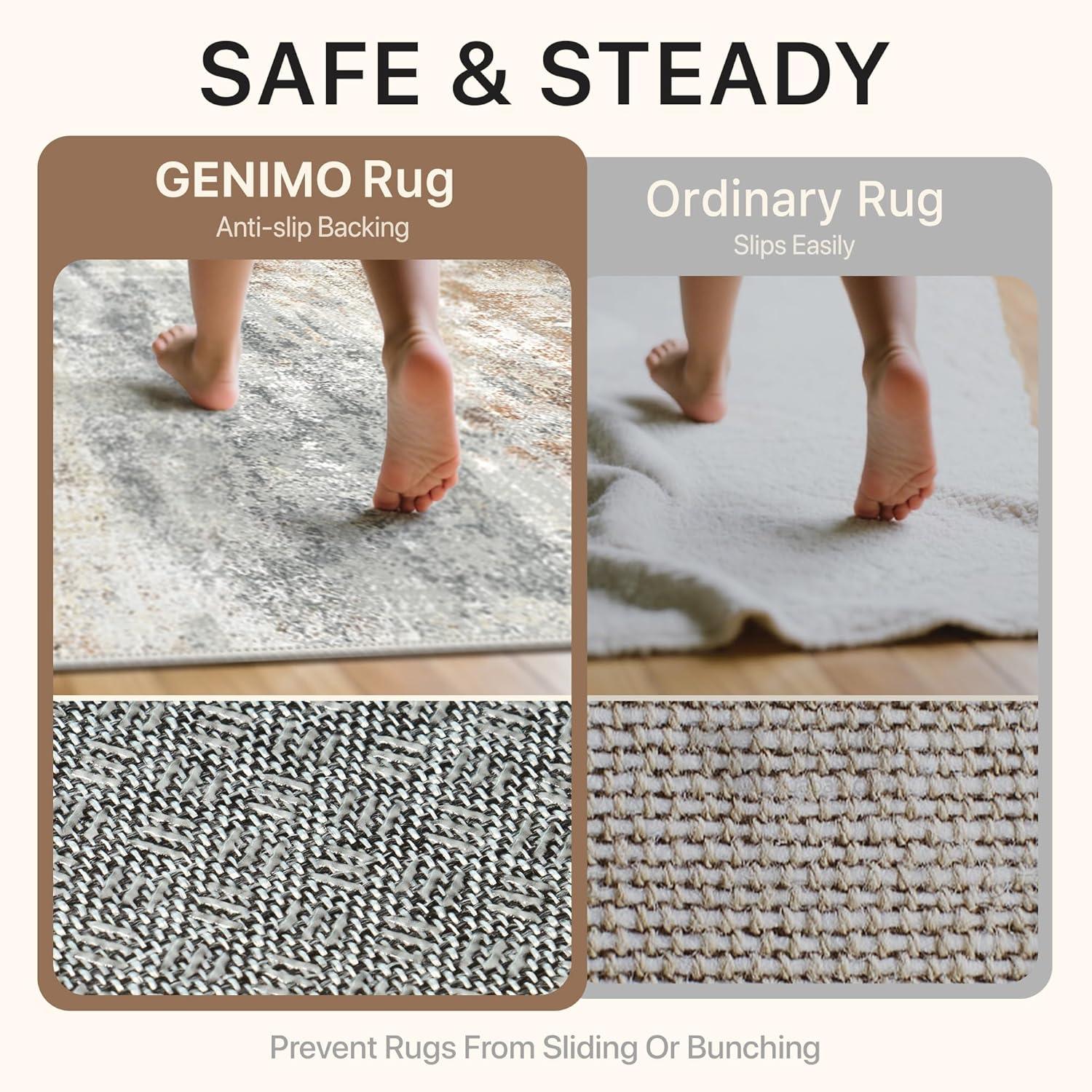 imageGENIMO 5x7 Vintage Floral Area Rug Soft Microfiber Washable Rug with NonSlip Backing Beige Carpet for Living Room Bedroom and Dining RoomSilver Tan