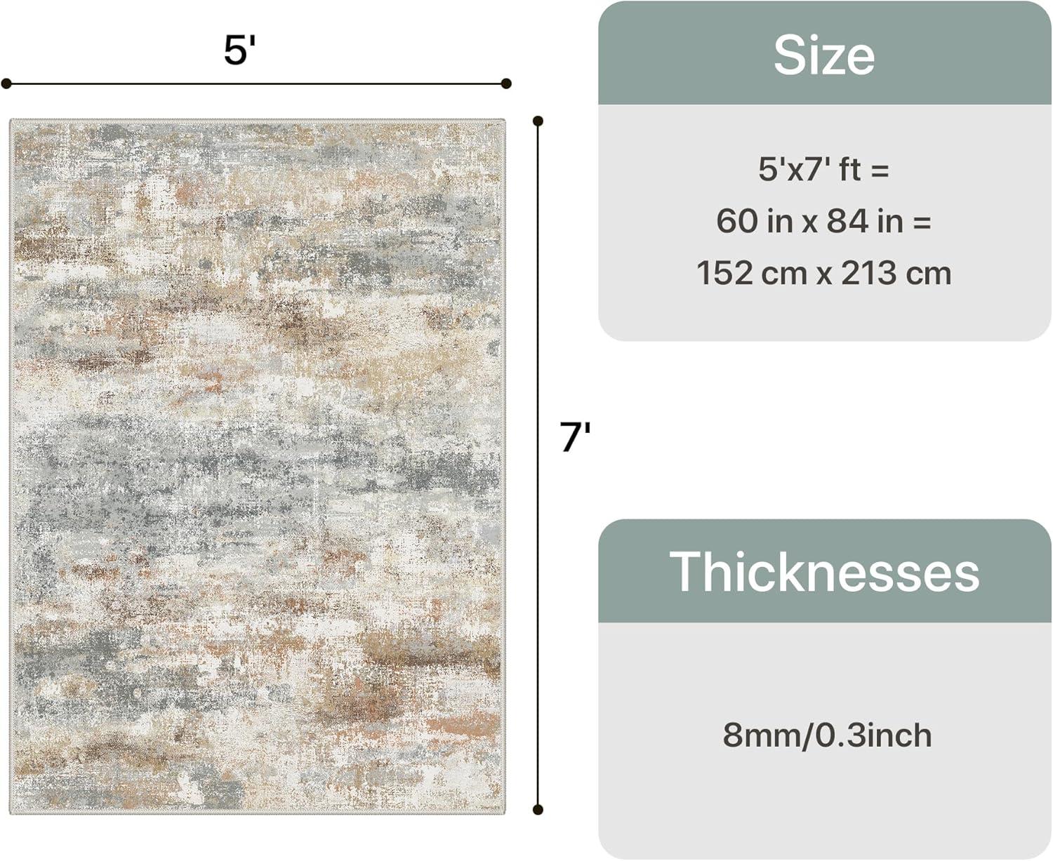 imageGENIMO 5x7 Vintage Floral Area Rug Soft Microfiber Washable Rug with NonSlip Backing Beige Carpet for Living Room Bedroom and Dining RoomSilver Tan