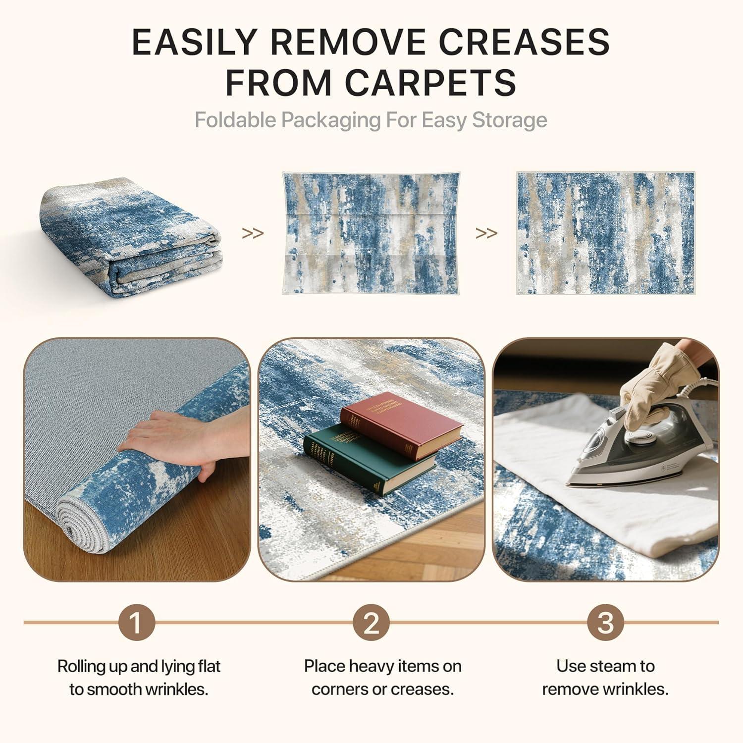 imageGENIMO 5x7 Vintage Floral Area Rug Soft Microfiber Washable Rug with NonSlip Backing Beige Carpet for Living Room Bedroom and Dining RoomSky Blue