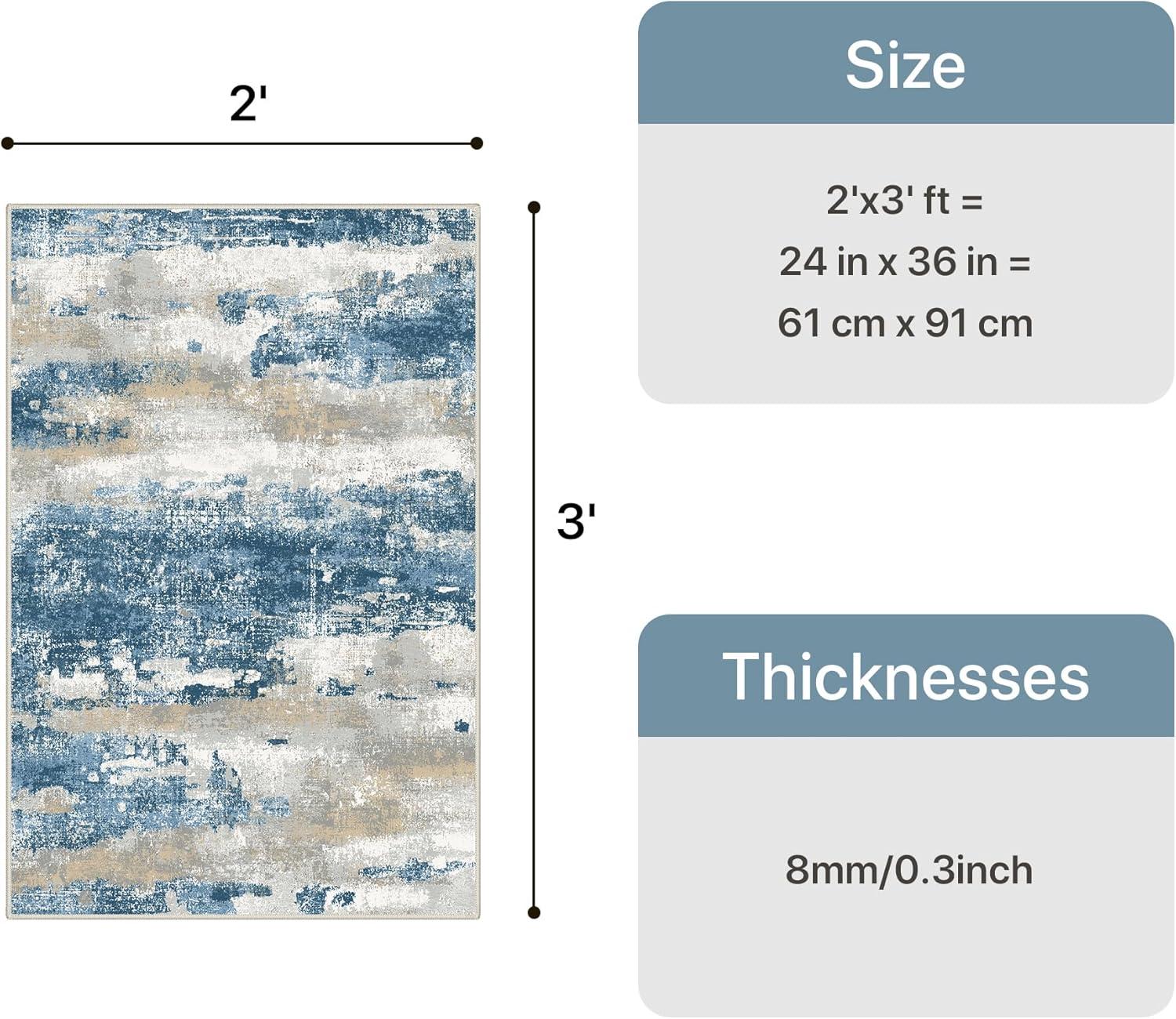 imageGENIMO 5x7 Vintage Floral Area Rug Soft Microfiber Washable Rug with NonSlip Backing Beige Carpet for Living Room Bedroom and Dining RoomSky Blue