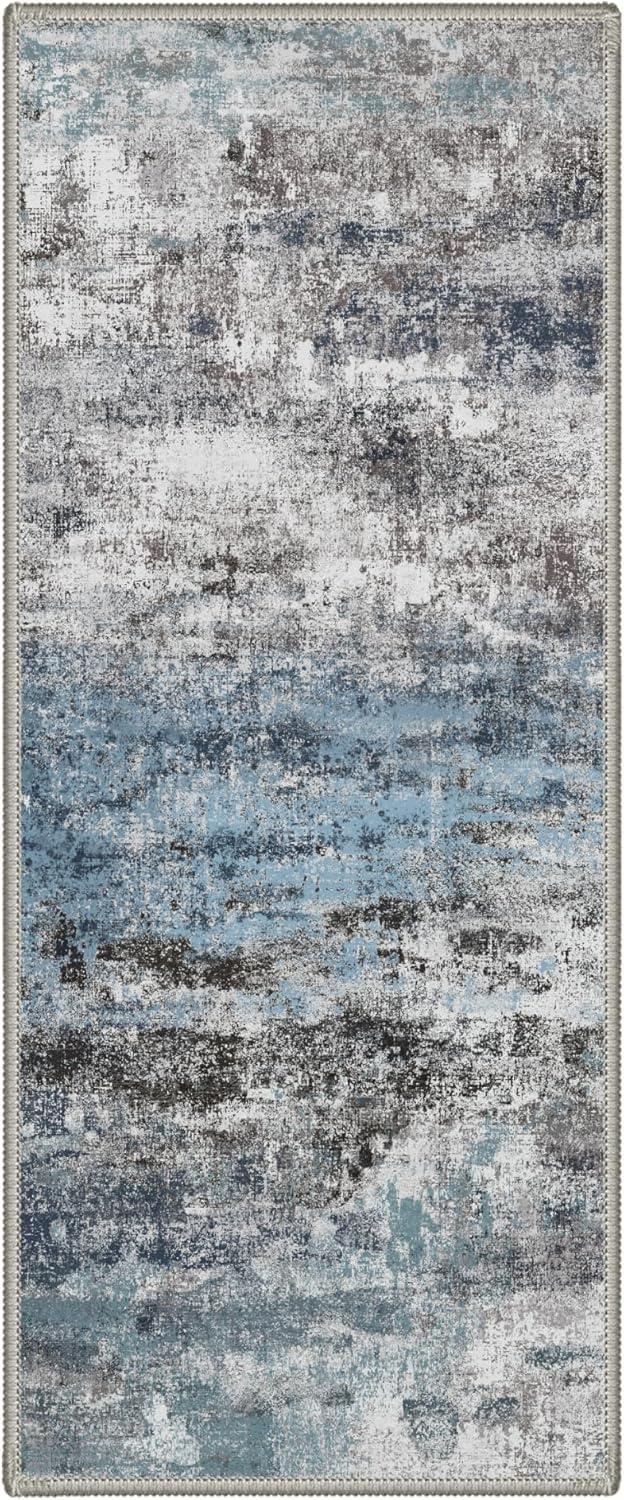 imageGENIMO 5x7 Vintage Floral Area Rug Soft Microfiber Washable Rug with NonSlip Backing Beige Carpet for Living Room Bedroom and Dining RoomTeal Blue