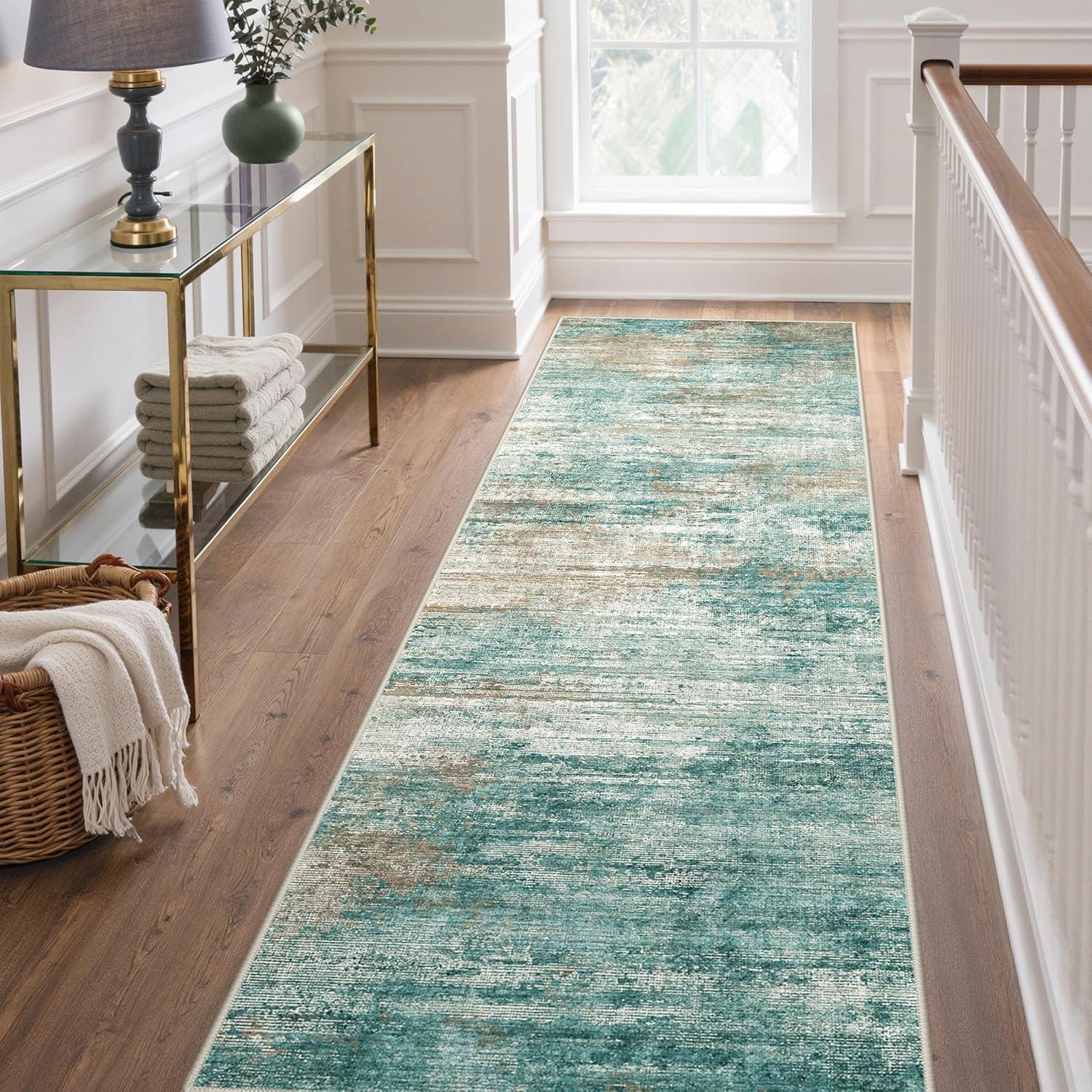 imageGENIMO 5x7 Vintage Floral Area Rug Soft Microfiber Washable Rug with NonSlip Backing Beige Carpet for Living Room Bedroom and Dining RoomTeal Brown