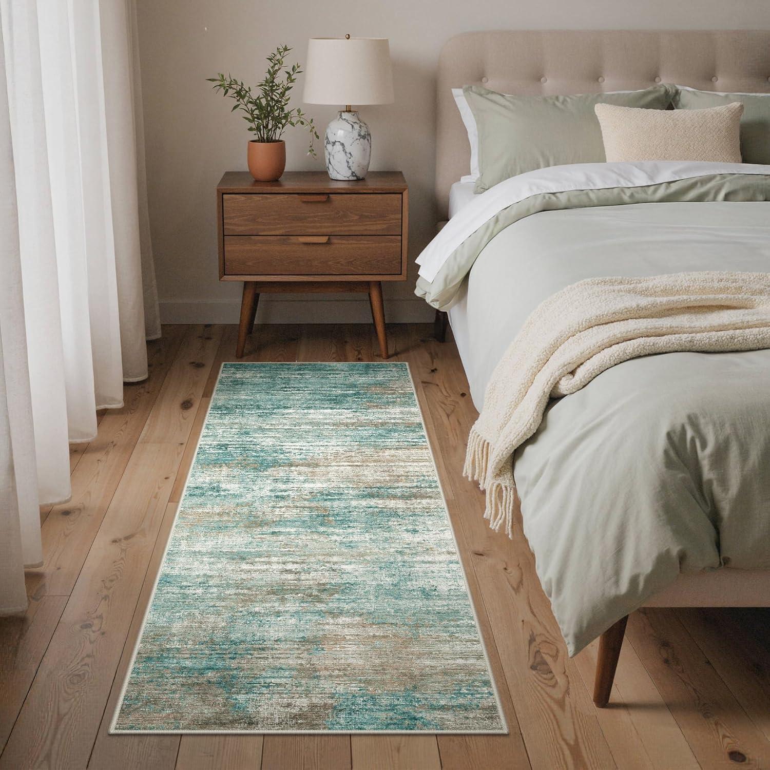 imageGENIMO 5x7 Vintage Floral Area Rug Soft Microfiber Washable Rug with NonSlip Backing Beige Carpet for Living Room Bedroom and Dining RoomTeal Brown