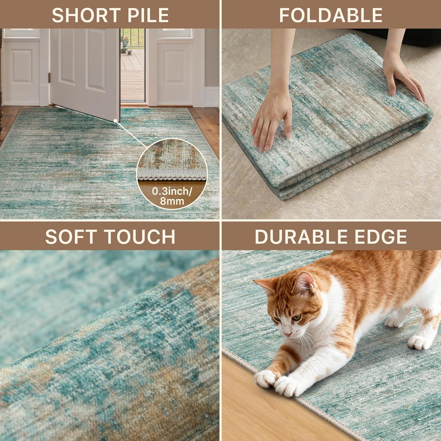 imageGENIMO 5x7 Vintage Floral Area Rug Soft Microfiber Washable Rug with NonSlip Backing Beige Carpet for Living Room Bedroom and Dining RoomTeal Brown