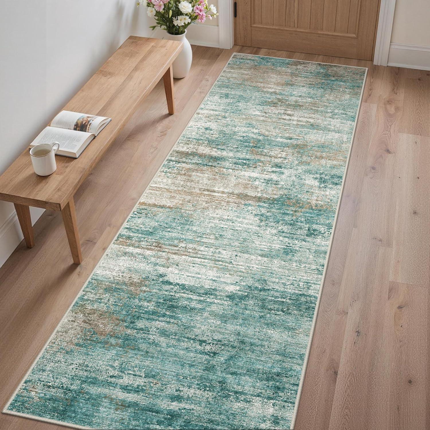 imageGENIMO 5x7 Vintage Floral Area Rug Soft Microfiber Washable Rug with NonSlip Backing Beige Carpet for Living Room Bedroom and Dining RoomTeal Brown