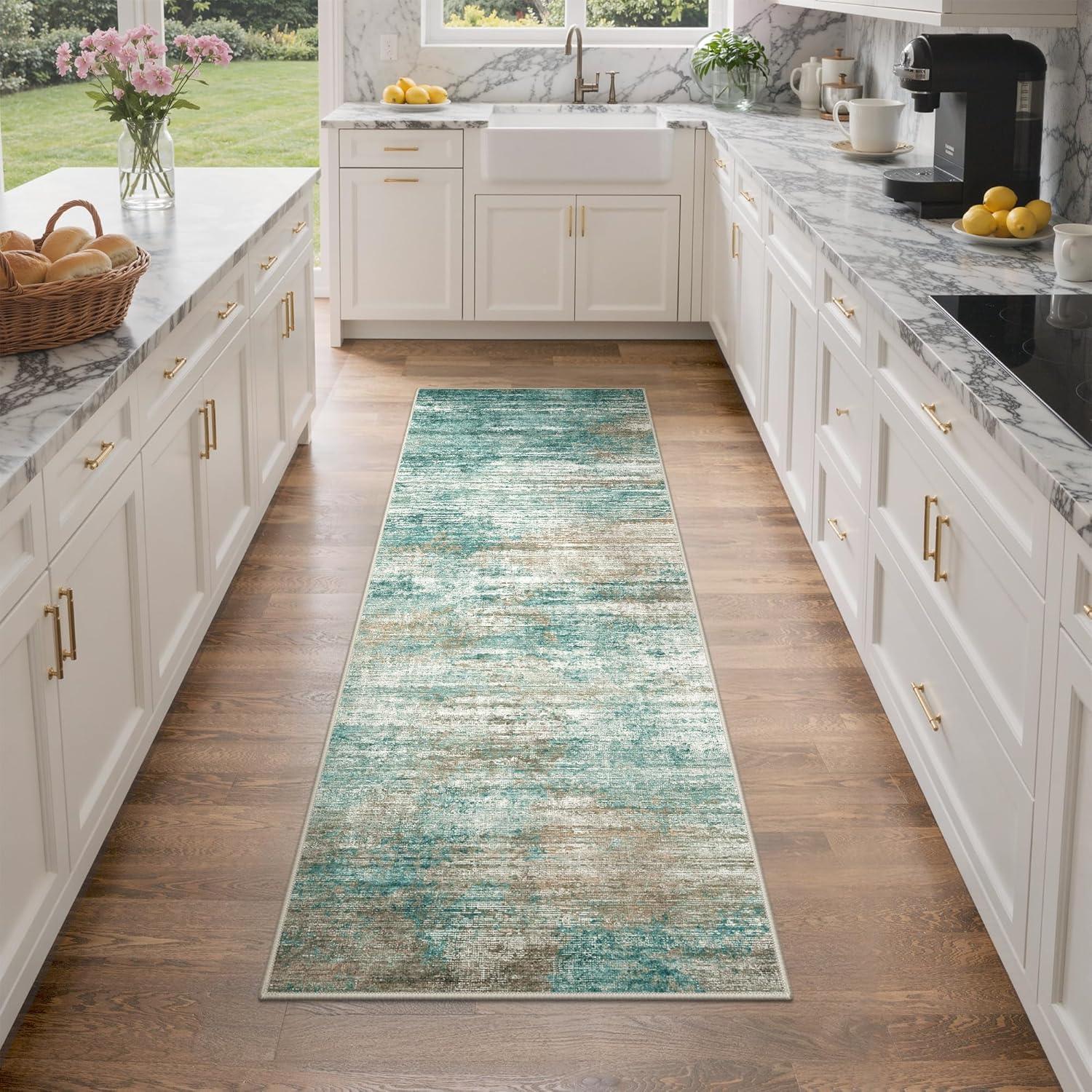 imageGENIMO 5x7 Vintage Floral Area Rug Soft Microfiber Washable Rug with NonSlip Backing Beige Carpet for Living Room Bedroom and Dining RoomTeal Brown