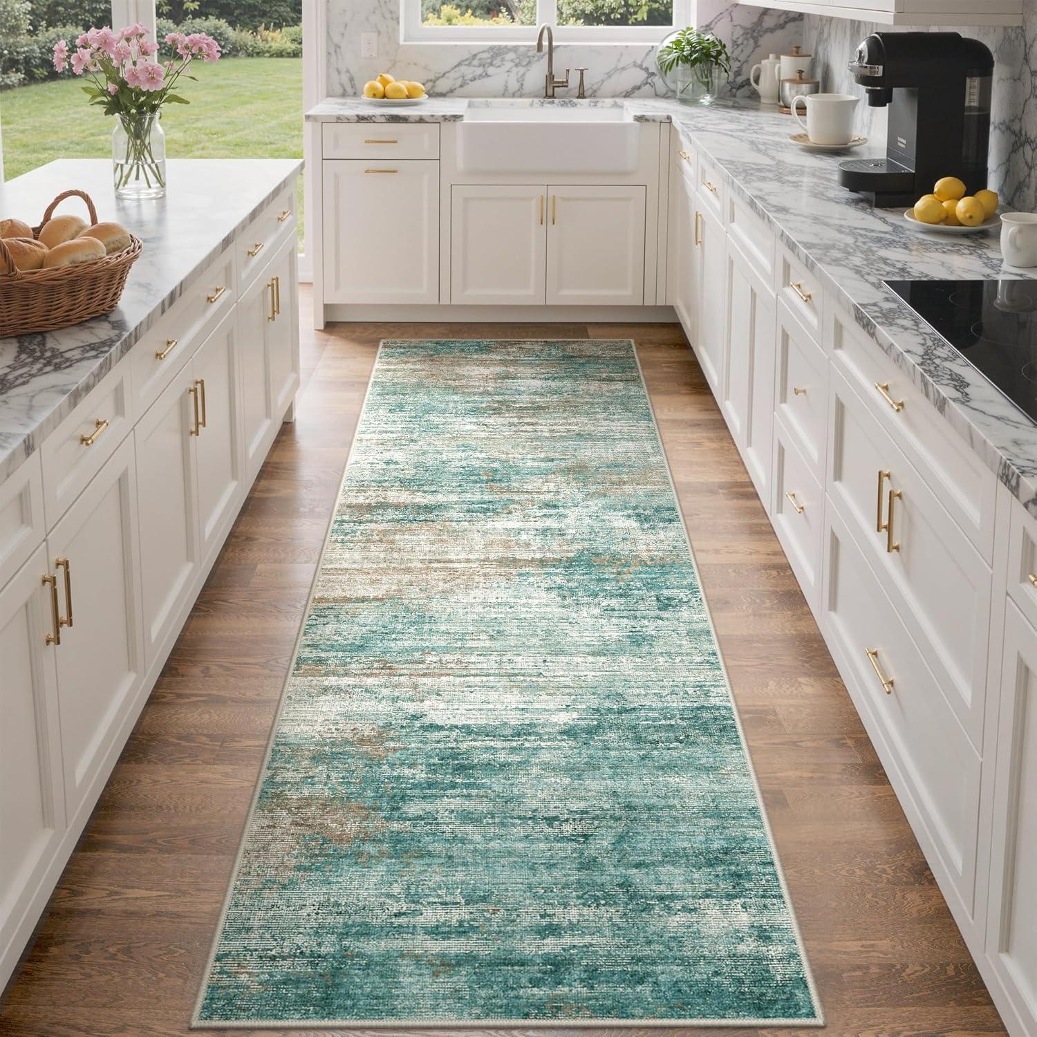 imageGENIMO 5x7 Vintage Floral Area Rug Soft Microfiber Washable Rug with NonSlip Backing Beige Carpet for Living Room Bedroom and Dining RoomTeal Brown