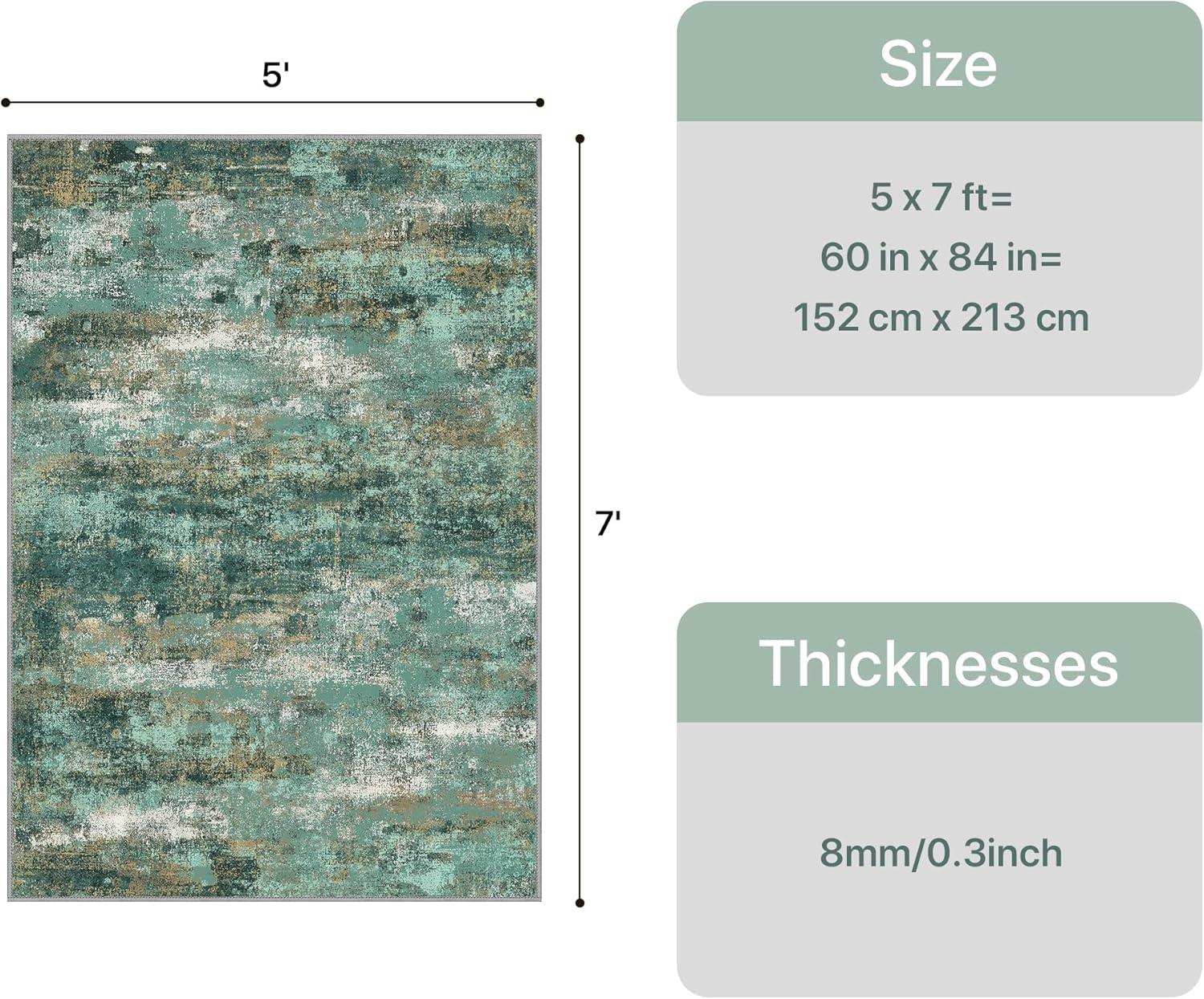 imageGENIMO 5x7 Vintage Floral Area Rug Soft Microfiber Washable Rug with NonSlip Backing Beige Carpet for Living Room Bedroom and Dining RoomTurquoise
