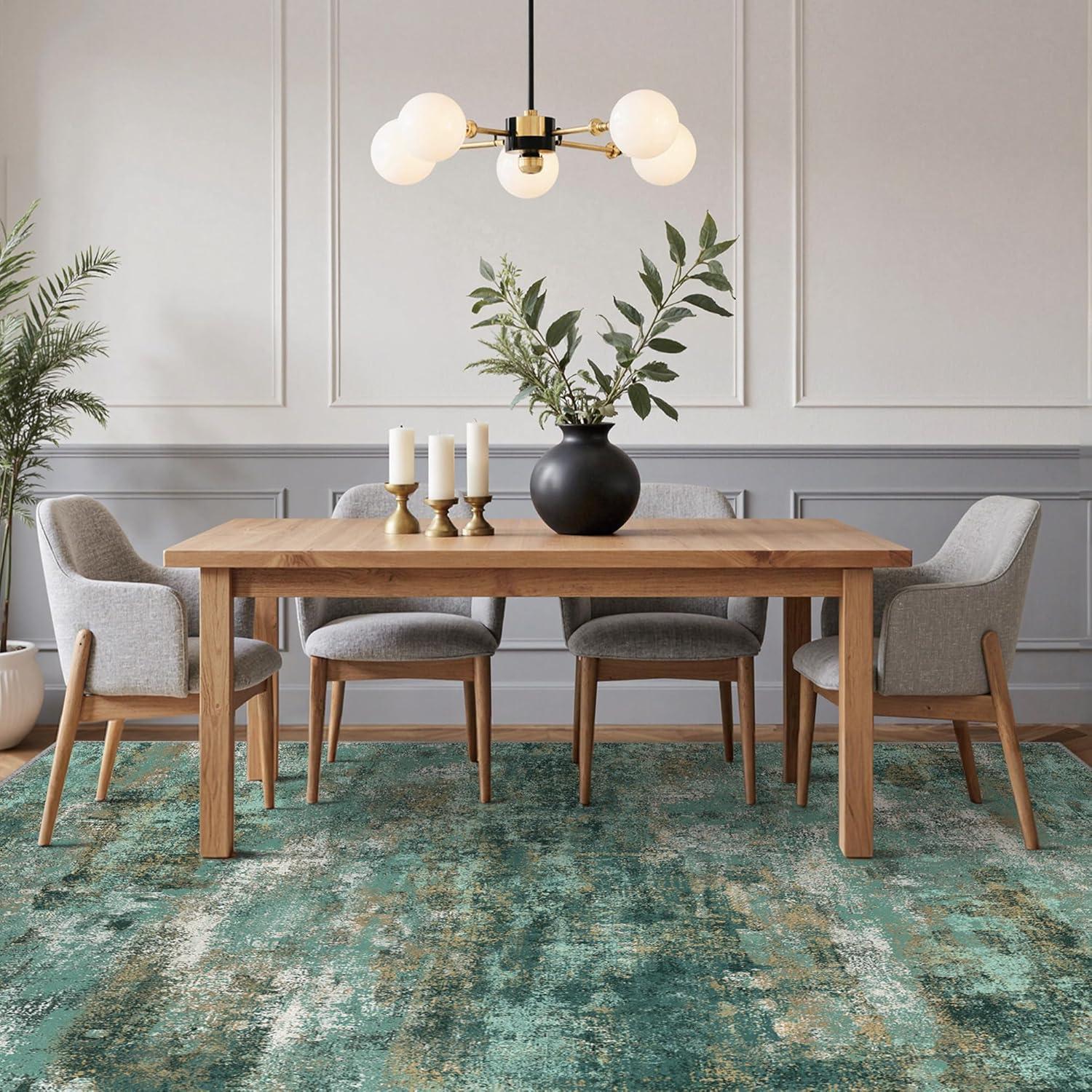 imageGENIMO 5x7 Vintage Floral Area Rug Soft Microfiber Washable Rug with NonSlip Backing Beige Carpet for Living Room Bedroom and Dining RoomTurquoise
