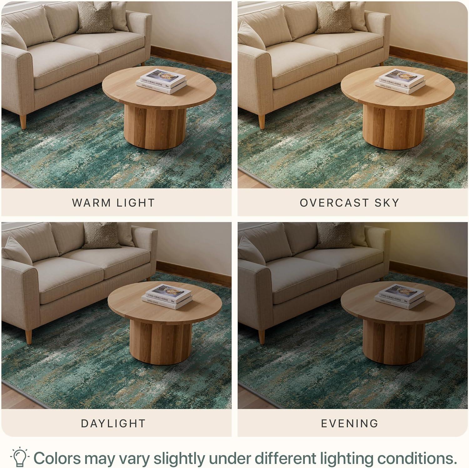 imageGENIMO 5x7 Vintage Floral Area Rug Soft Microfiber Washable Rug with NonSlip Backing Beige Carpet for Living Room Bedroom and Dining RoomTurquoise