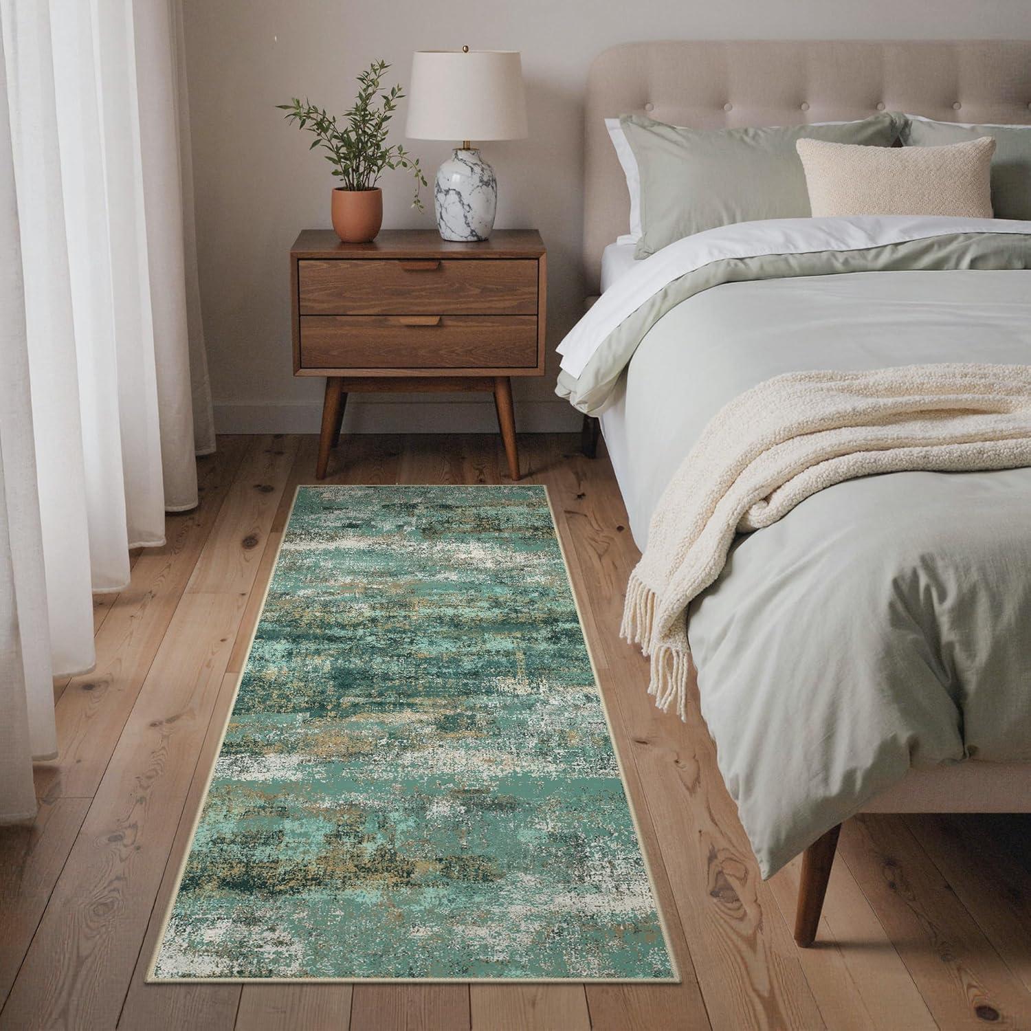 imageGENIMO 5x7 Vintage Floral Area Rug Soft Microfiber Washable Rug with NonSlip Backing Beige Carpet for Living Room Bedroom and Dining RoomTurquoise