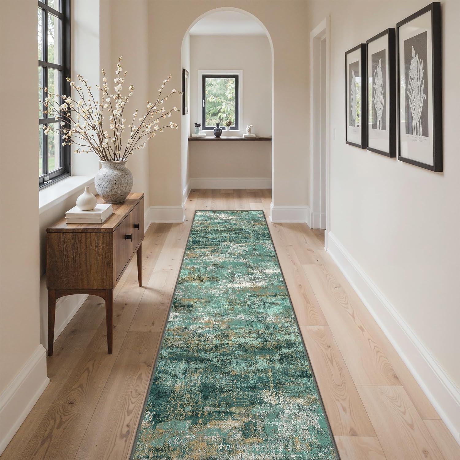 imageGENIMO 5x7 Vintage Floral Area Rug Soft Microfiber Washable Rug with NonSlip Backing Beige Carpet for Living Room Bedroom and Dining RoomTurquoise