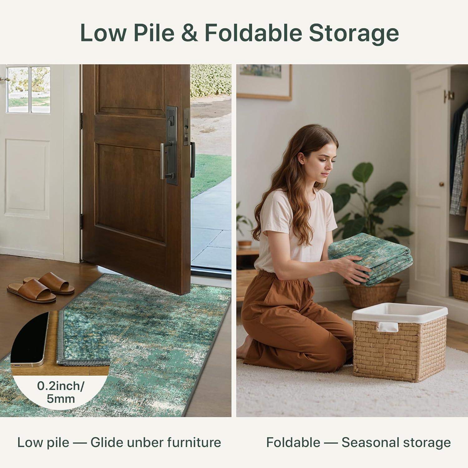 imageGENIMO 5x7 Vintage Floral Area Rug Soft Microfiber Washable Rug with NonSlip Backing Beige Carpet for Living Room Bedroom and Dining RoomTurquoise