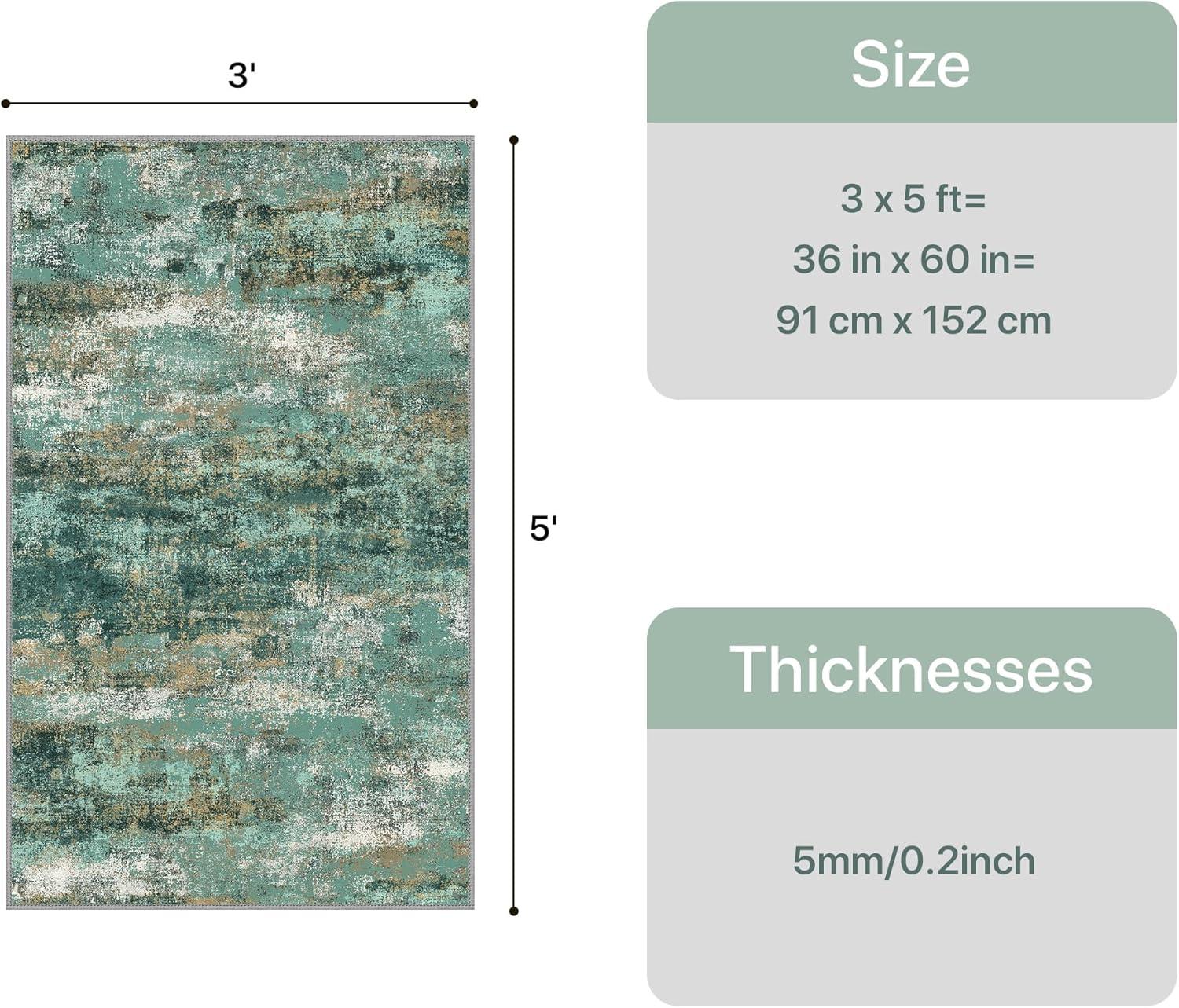 imageGENIMO 5x7 Vintage Floral Area Rug Soft Microfiber Washable Rug with NonSlip Backing Beige Carpet for Living Room Bedroom and Dining RoomTurquoise