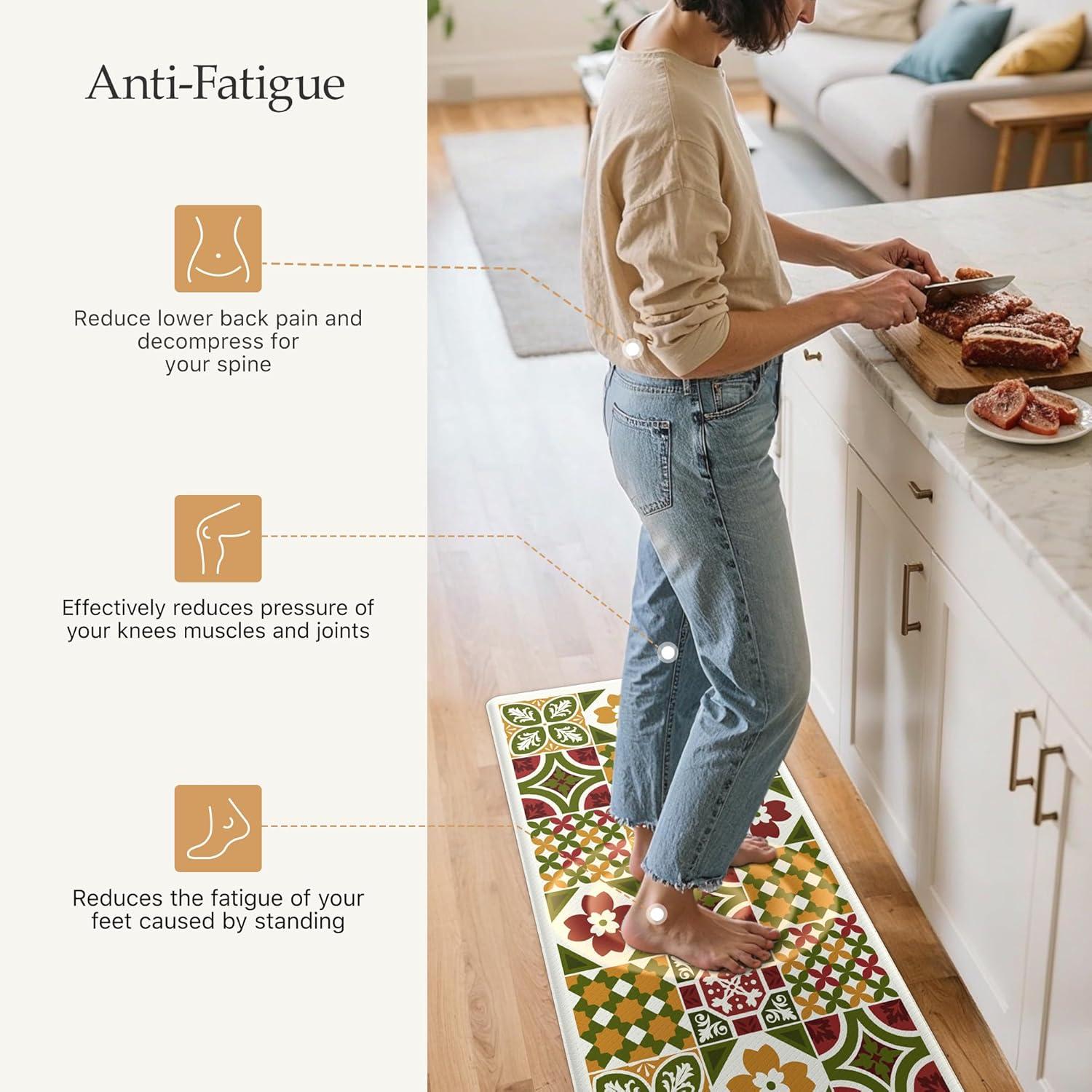 imageGENIMO Anti Fatigue Kitchen Mats for Floor Cushioned Non Slip Kitchen Rug Waterproof Kitchen Floor Mat Runner Kitchen Mat for Laundry Sink Office Entryway 173x47173x30 BrownAgreen