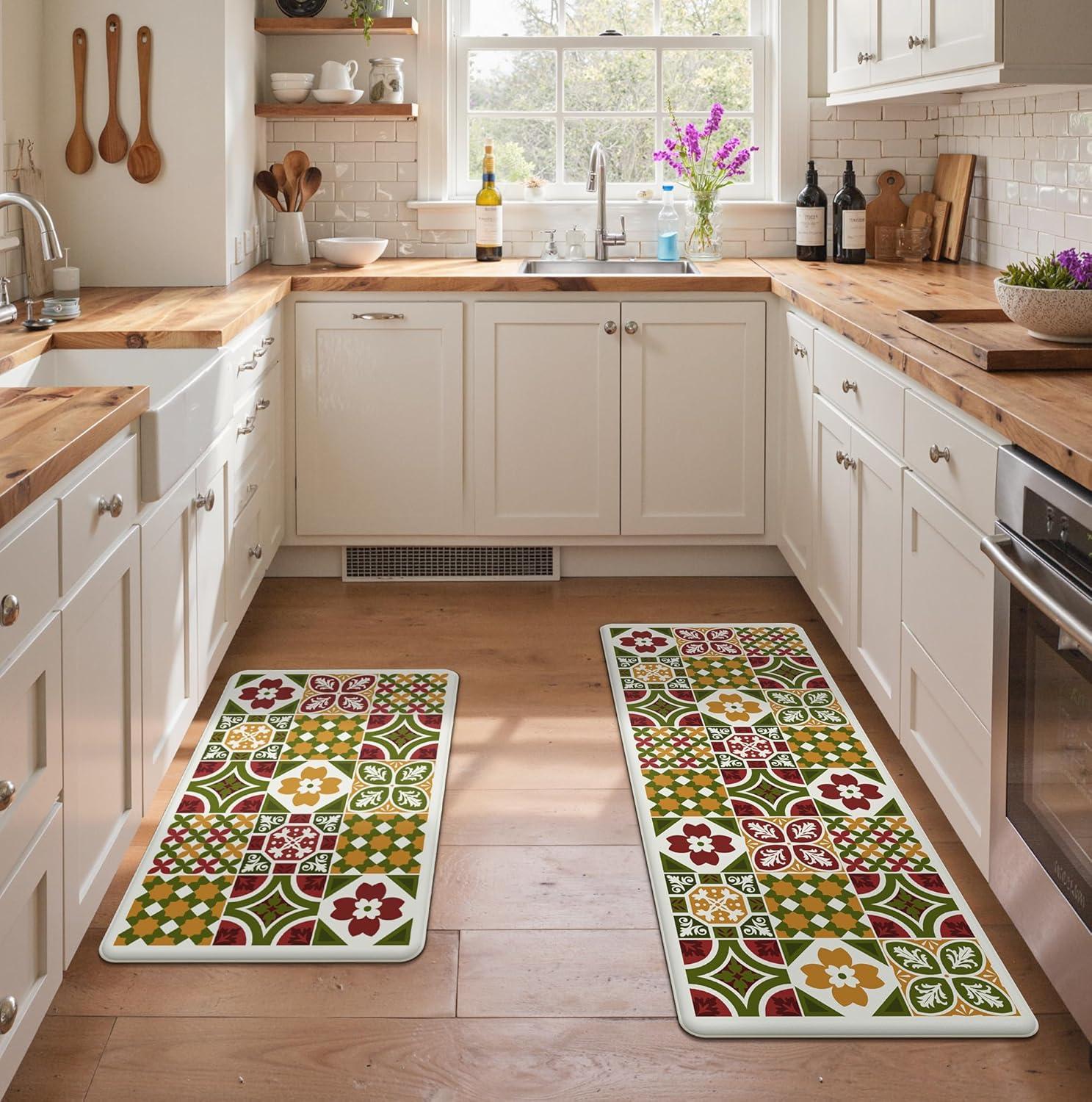 imageGENIMO Anti Fatigue Kitchen Mats for Floor Cushioned Non Slip Kitchen Rug Waterproof Kitchen Floor Mat Runner Kitchen Mat for Laundry Sink Office Entryway 173x47173x30 BrownAgreen