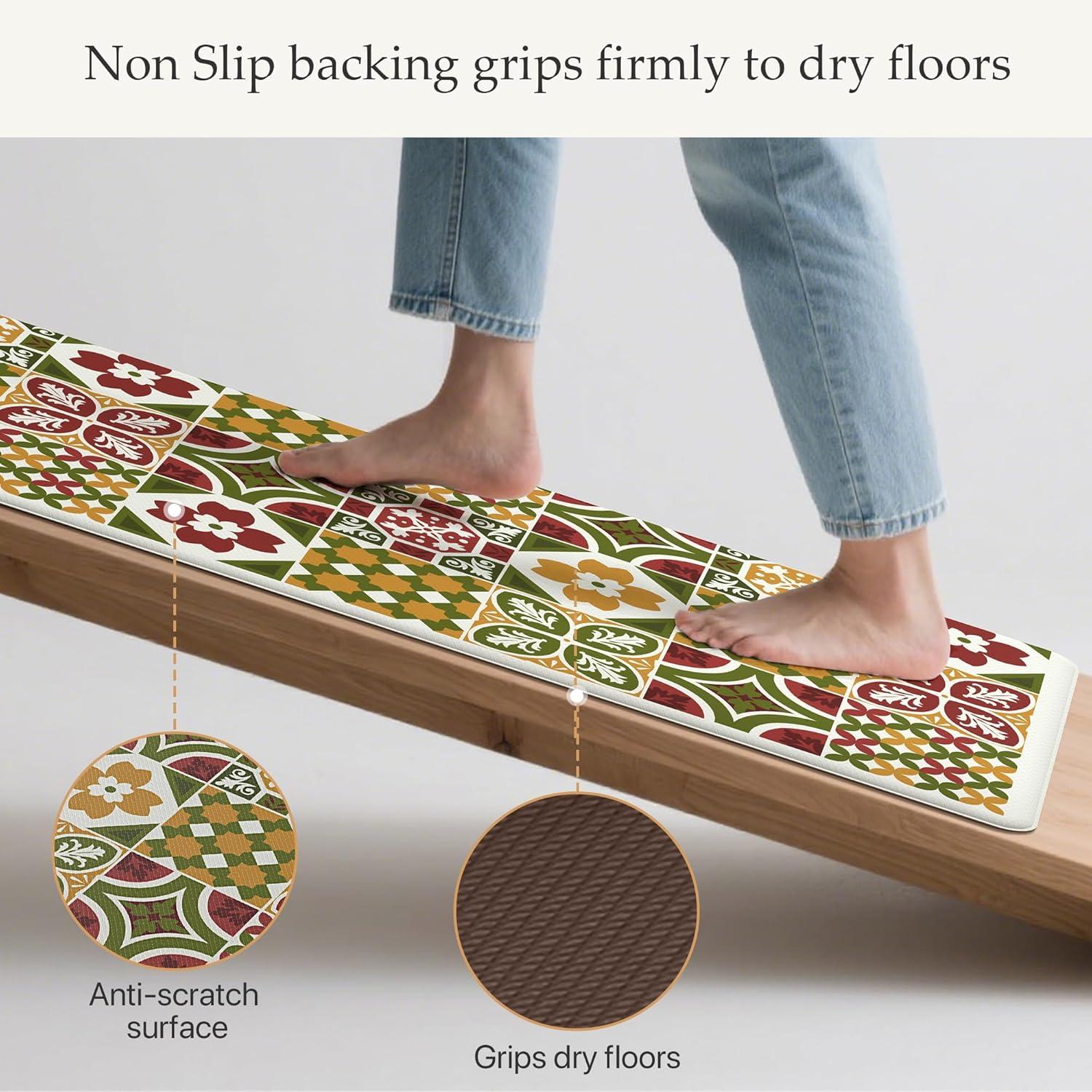 imageGENIMO Anti Fatigue Kitchen Mats for Floor Cushioned Non Slip Kitchen Rug Waterproof Kitchen Floor Mat Runner Kitchen Mat for Laundry Sink Office Entryway 173x47173x30 BrownAgreen