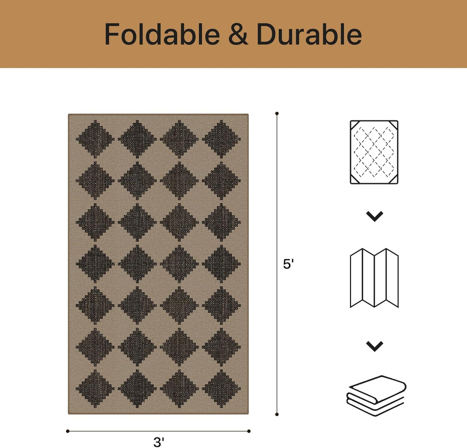 imageGENIMO Indoor Outdoor Area Rug 5x8 Checkered Easy Jute Rug Machine Washable EasyCleaning Non Slip Plaid Outdoor Carpet for Patio Living Room Backyard Porch Deck BalconyZigzag Diamond