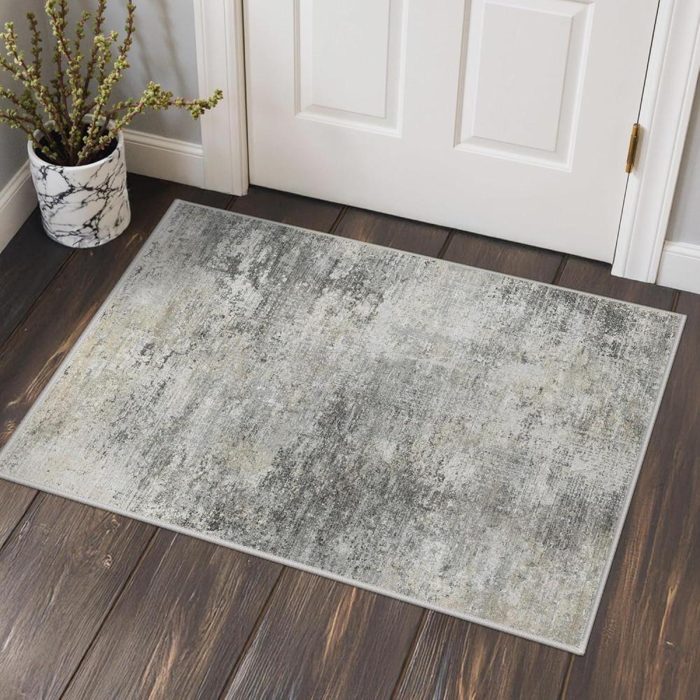 imageGENIMO 2x3 Rugs for Entryway Entrance Modern Machine Washable Rug Ultra Soft Indoor Area Rugs 2x3 for Bedroom Kitchen Bathroom Lightweight Low Pile Carpet with Non Slip Backing Mist Grey