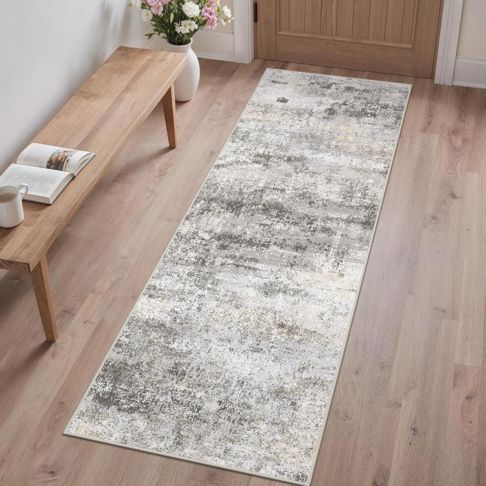 imageGENIMO 5x7 Vintage Floral Area Rug Soft Microfiber Washable Rug with NonSlip Backing Beige Carpet for Living Room Bedroom and Dining RoomGrey Beige