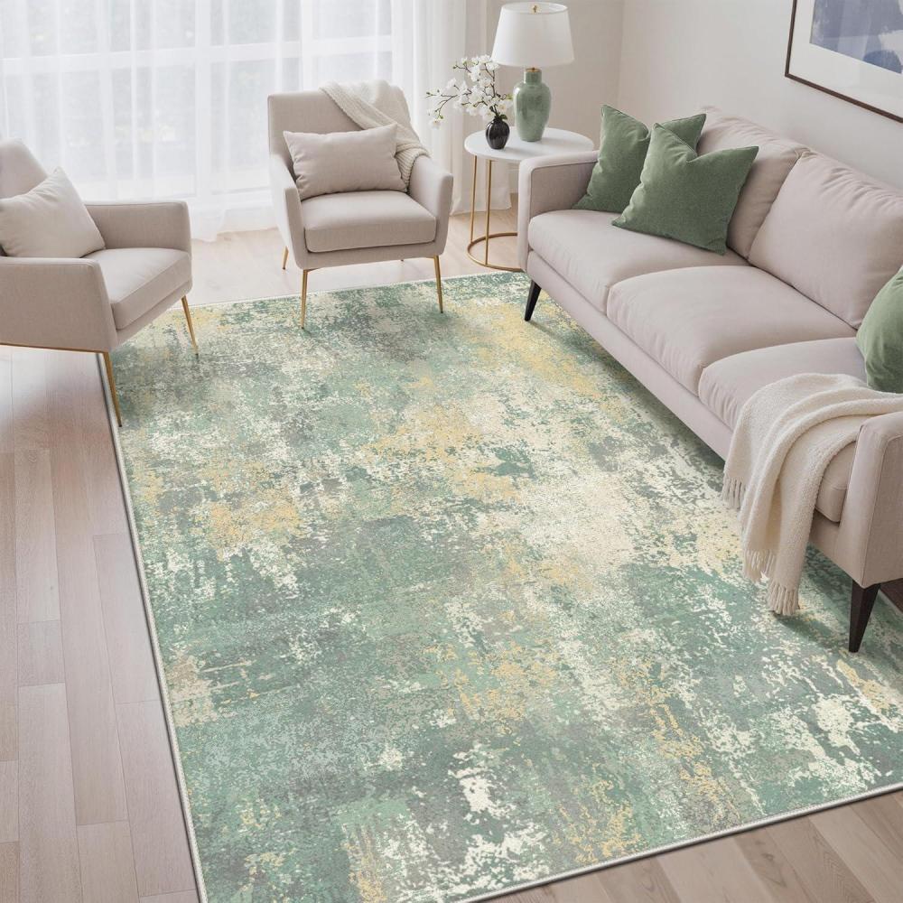 imageGENIMO 5x7 Vintage Floral Area Rug Soft Microfiber Washable Rug with NonSlip Backing Beige Carpet for Living Room Bedroom and Dining RoomGrey Green