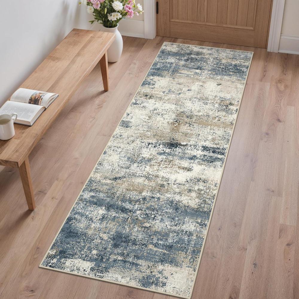 imageGENIMO 5x7 Vintage Floral Area Rug Soft Microfiber Washable Rug with NonSlip Backing Beige Carpet for Living Room Bedroom and Dining RoomNavy Blue