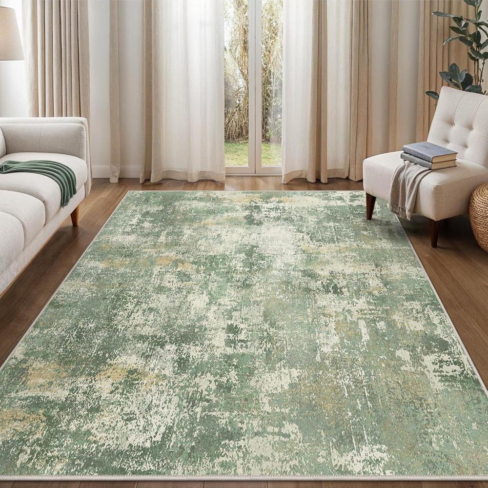 imageGENIMO 5x7 Vintage Floral Area Rug Soft Microfiber Washable Rug with NonSlip Backing Beige Carpet for Living Room Bedroom and Dining RoomOlive Green
