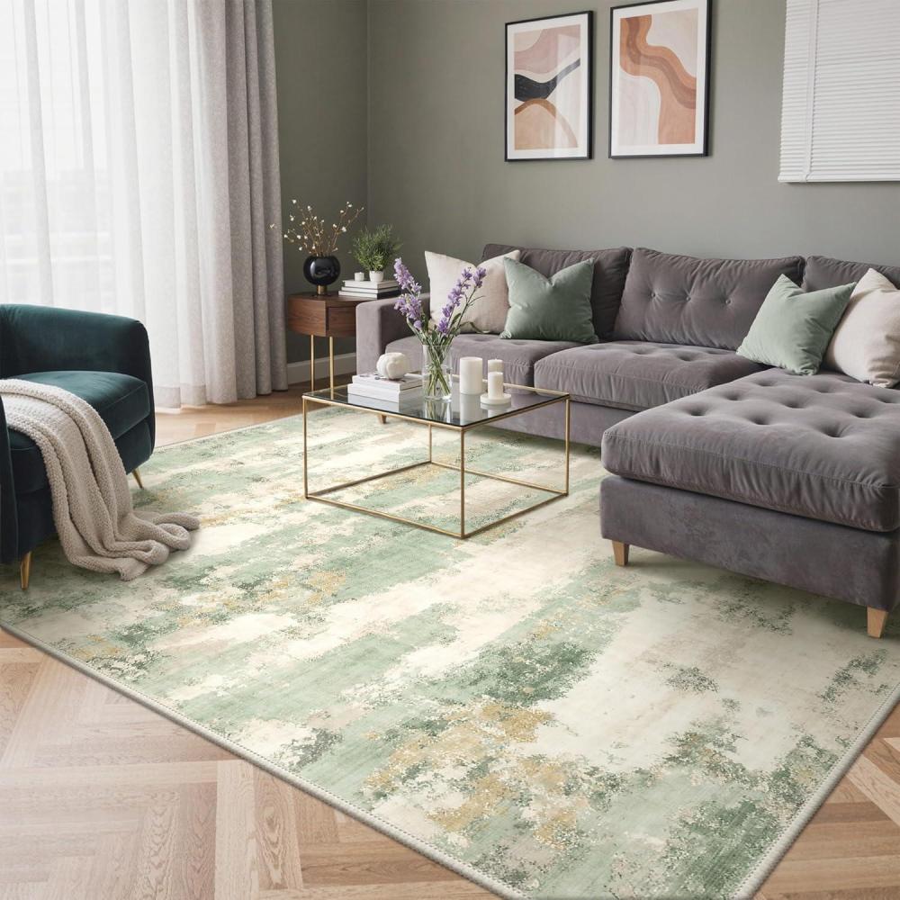 imageGENIMO 5x7 Vintage Floral Area Rug Soft Microfiber Washable Rug with NonSlip Backing Beige Carpet for Living Room Bedroom and Dining RoomSage Cream