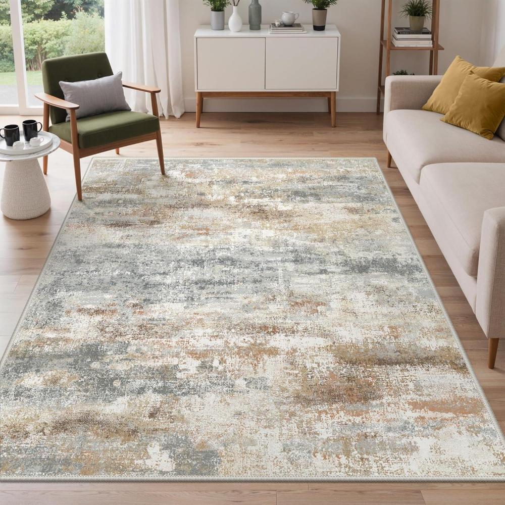 imageGENIMO 5x7 Vintage Floral Area Rug Soft Microfiber Washable Rug with NonSlip Backing Beige Carpet for Living Room Bedroom and Dining RoomSilver Tan