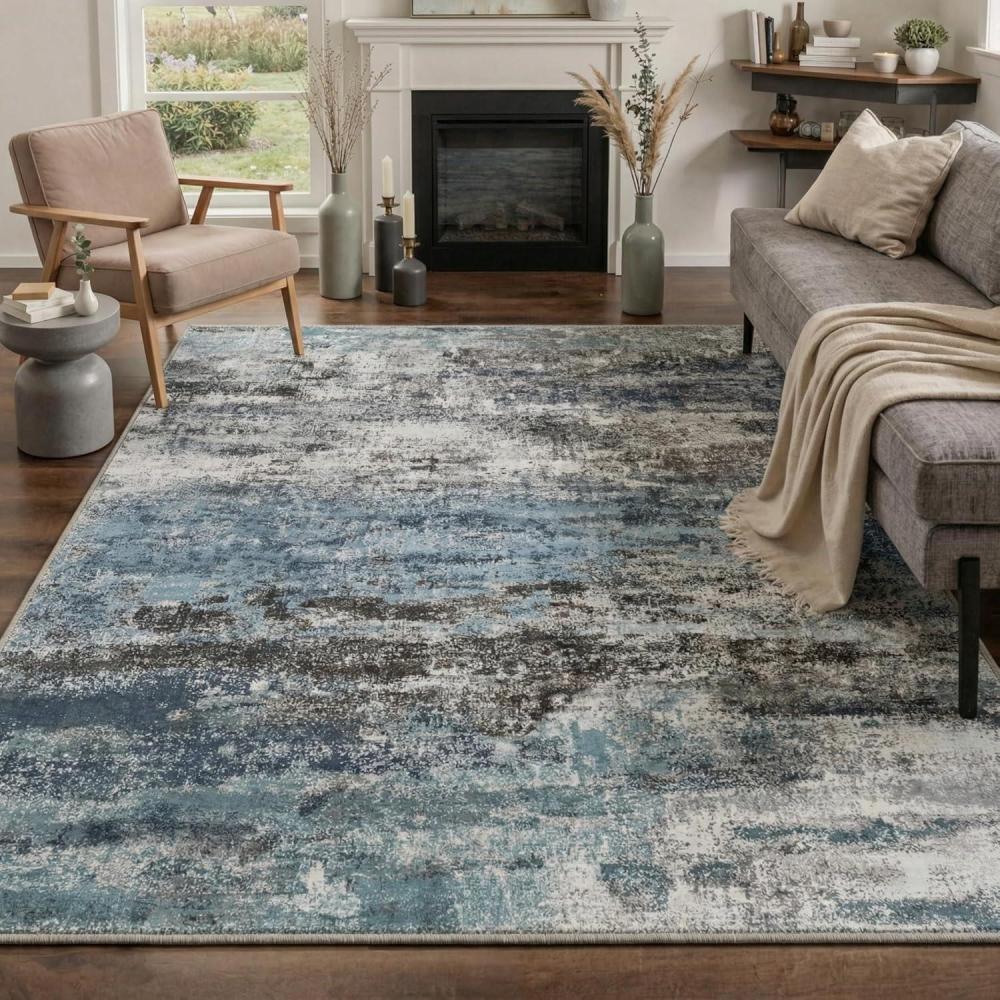 imageGENIMO 5x7 Vintage Floral Area Rug Soft Microfiber Washable Rug with NonSlip Backing Beige Carpet for Living Room Bedroom and Dining RoomTeal Blue
