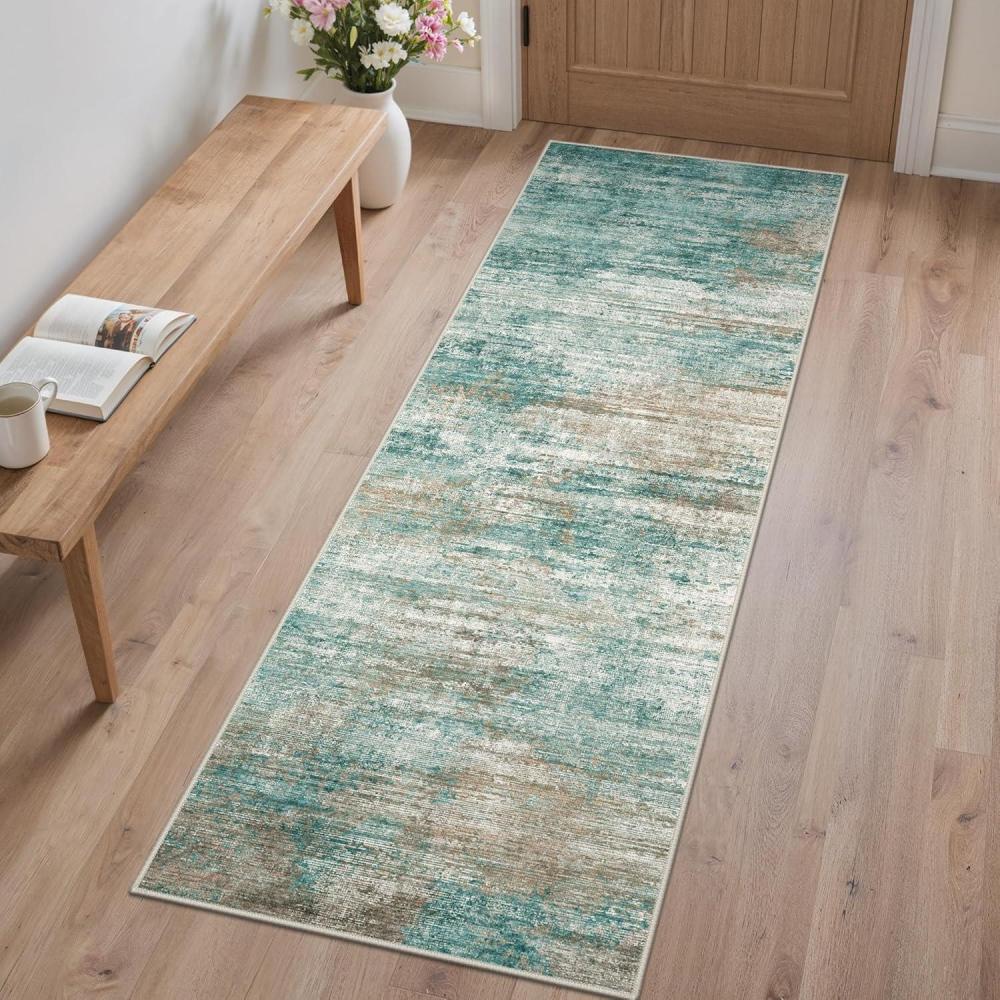 imageGENIMO 5x7 Vintage Floral Area Rug Soft Microfiber Washable Rug with NonSlip Backing Beige Carpet for Living Room Bedroom and Dining RoomTeal Brown