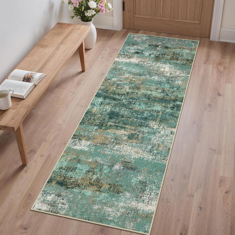 imageGENIMO 5x7 Vintage Floral Area Rug Soft Microfiber Washable Rug with NonSlip Backing Beige Carpet for Living Room Bedroom and Dining RoomTurquoise