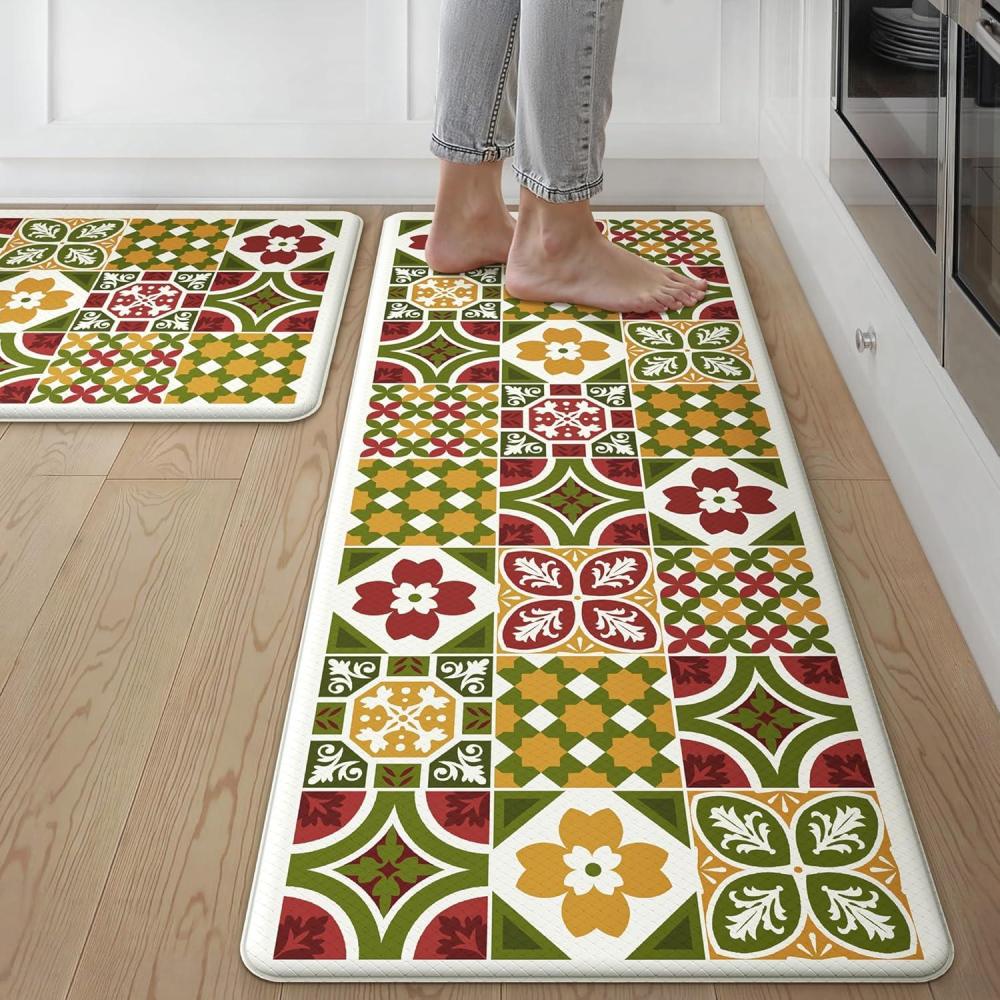 imageGENIMO Anti Fatigue Kitchen Mats for Floor Cushioned Non Slip Kitchen Rug Waterproof Kitchen Floor Mat Runner Kitchen Mat for Laundry Sink Office Entryway 173x47173x30 BrownAgreen