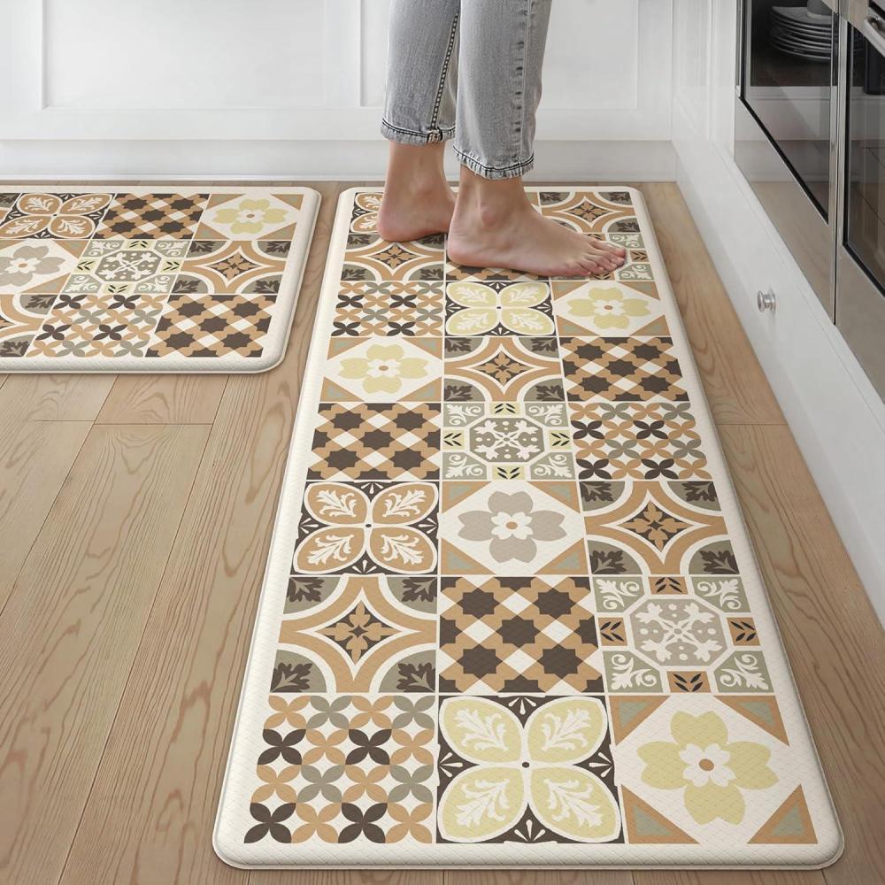 imageGENIMO Anti Fatigue Kitchen Mats for Floor Cushioned Non Slip Kitchen Rug Waterproof Kitchen Floor Mat Runner Kitchen Mat for Laundry Sink Office Entryway 173x47173x30 BrownDbeige