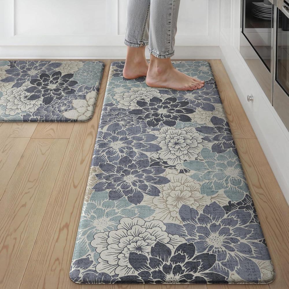imageGENIMO Anti Fatigue Kitchen Mats for Floor Cushioned Non Slip Kitchen Rug Waterproof Kitchen Floor Mat Runner Kitchen Mat for Laundry Sink Office Entryway 173x47173x30 BrownNavy Blue