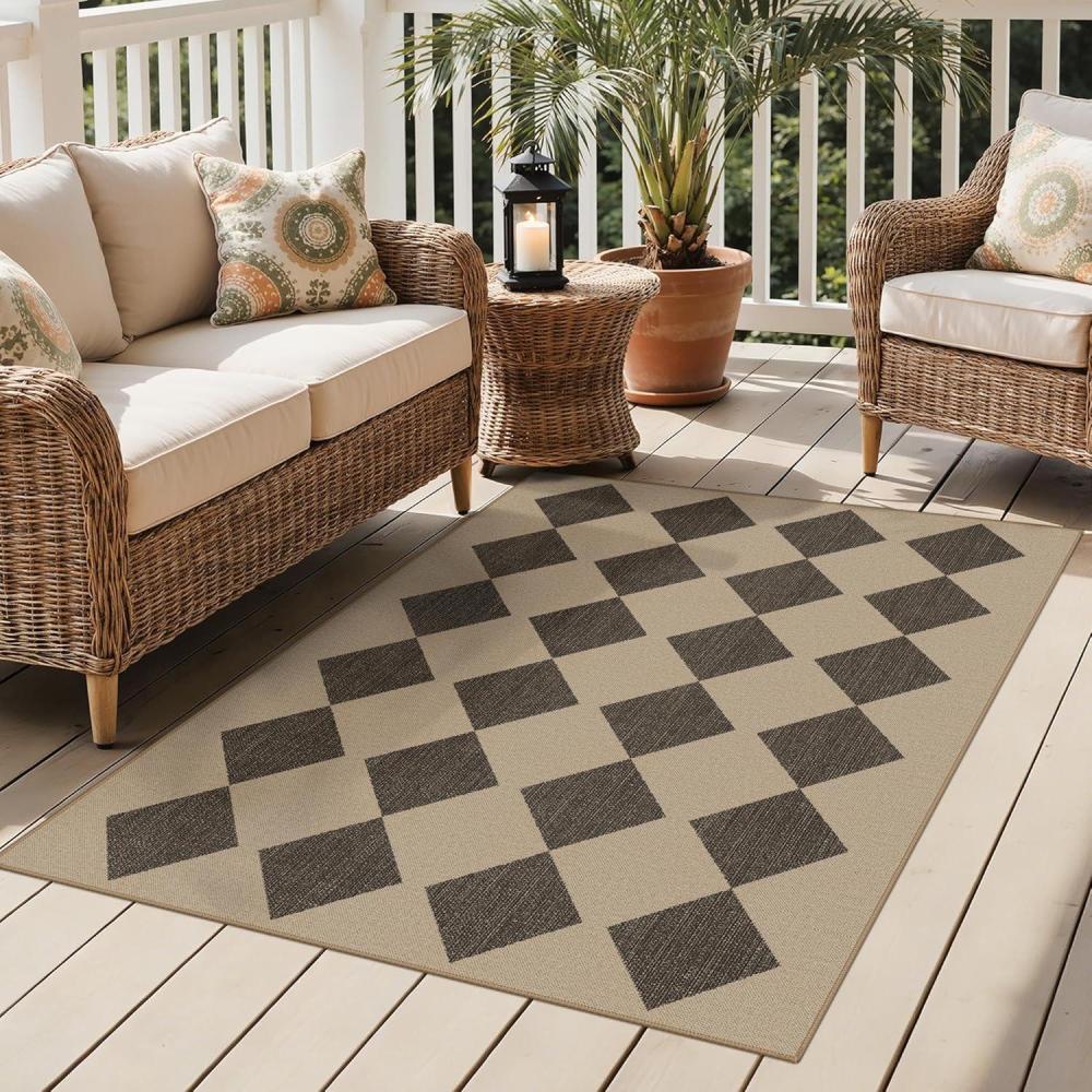 imageGENIMO Indoor Outdoor Area Rug 5x8 Checkered Easy Jute Rug Machine Washable EasyCleaning Non Slip Plaid Outdoor Carpet for Patio Living Room Backyard Porch Deck BalconySmooth Diamond