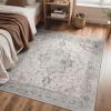 GENIMO 5×5 Area Rugs for Living Room, Machine Washable Rug, Non Slip Indoor Vintage Rug, Low Pile Lightweight Chenille Print Carpet for Bedroom Dining Room Home Office, Light Taupe Brown