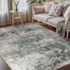 GENIMO 5×7 Vintage Floral Area Rug, Soft Microfiber Washable Rug with Non-Slip Backing, Beige Carpet for Living Room, Bedroom and Dining Room(Black Grey)