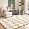 GENIMO 5×7 Vintage Floral Area Rug, Soft Microfiber Washable Rug with Non-Slip Backing, Beige Carpet for Living Room, Bedroom and Dining Room(Checkered-beige White)