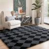 GENIMO 5×7 Vintage Floral Area Rug, Soft Microfiber Washable Rug with Non-Slip Backing, Beige Carpet for Living Room, Bedroom and Dining Room(Checkered-black Grey)