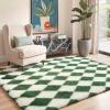 GENIMO 5×7 Vintage Floral Area Rug, Soft Microfiber Washable Rug with Non-Slip Backing, Beige Carpet for Living Room, Bedroom and Dining Room(Checkered-green White)
